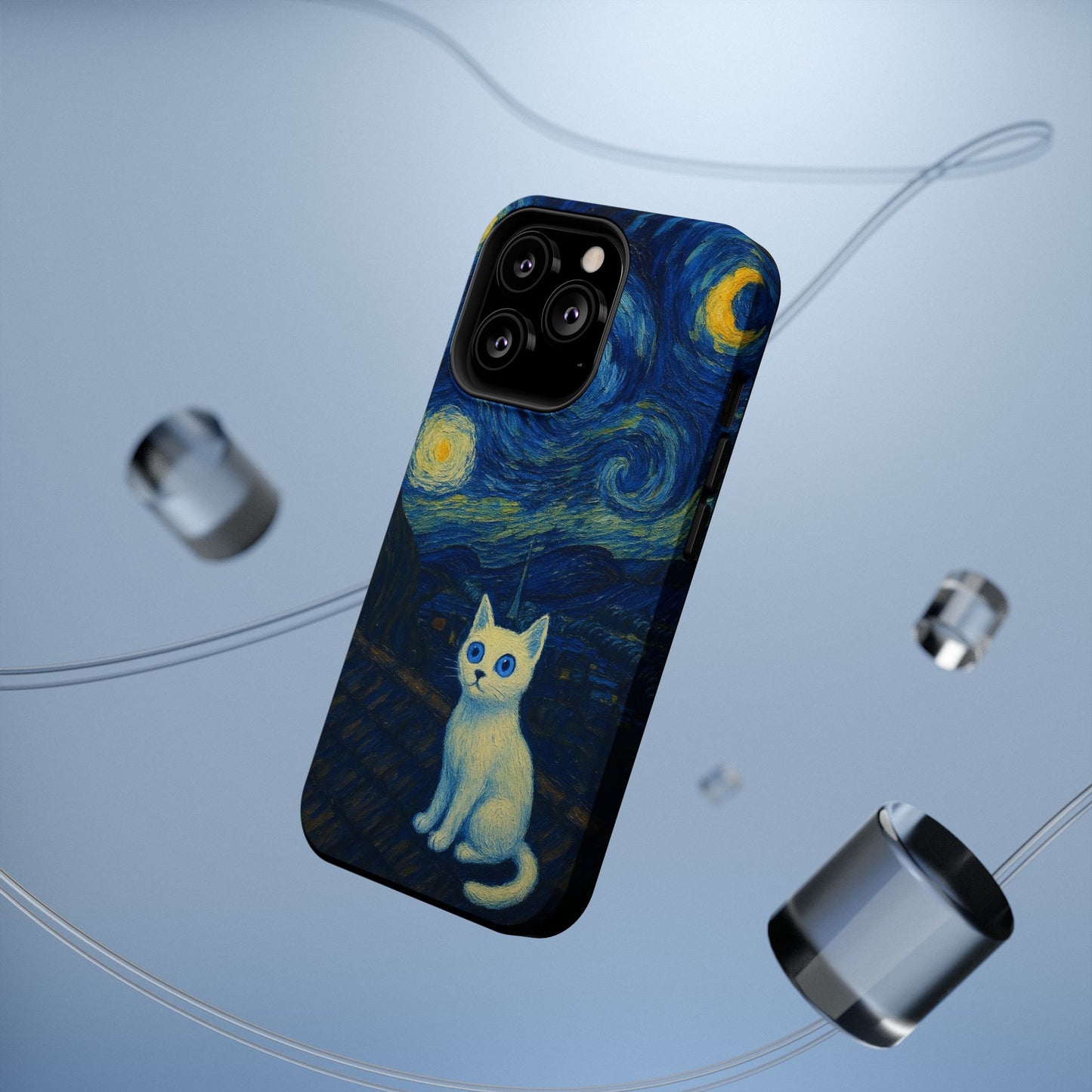 Starry Night Cat โ Van Gogh Inspired โ iPhone 16, 15, 14, 13 โ MagSafe Magnetic Tough Case by HitStickers