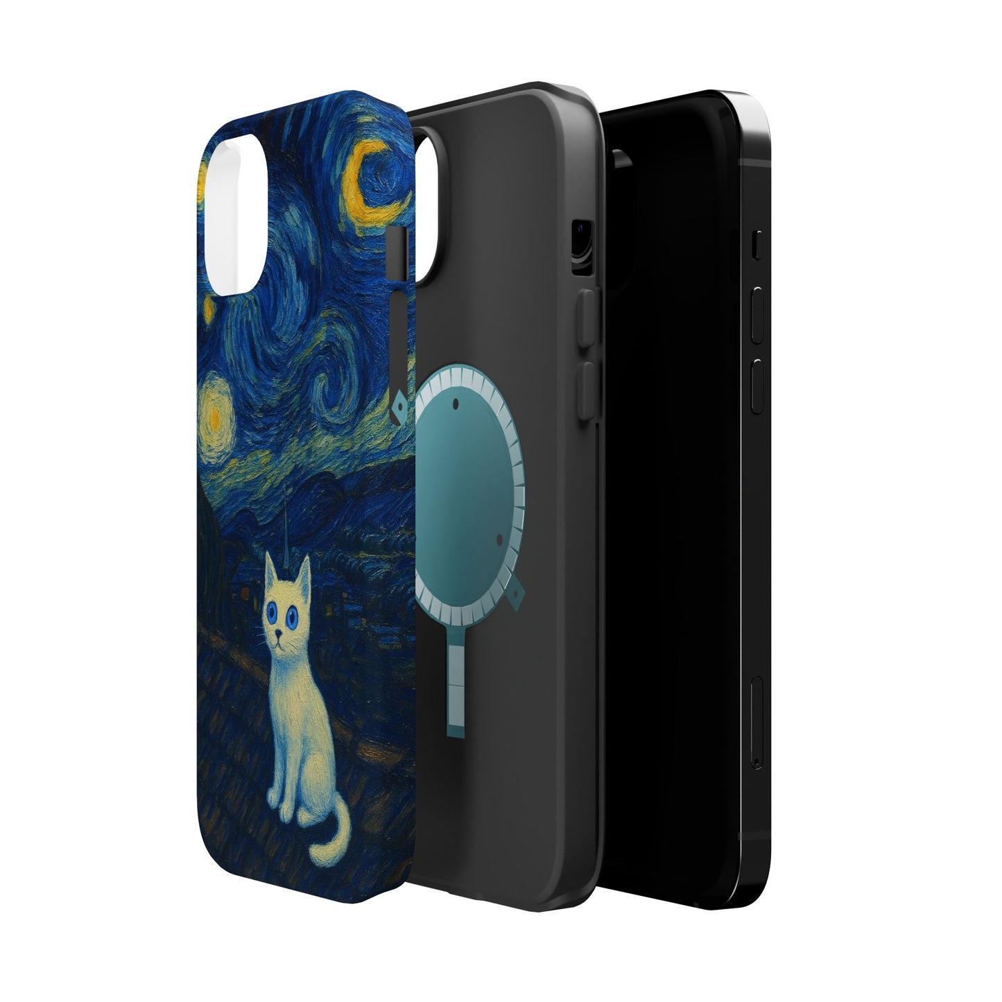 Starry Night Cat โ Van Gogh Inspired โ iPhone 16, 15, 14, 13 โ MagSafe Magnetic Tough Case by HitStickers