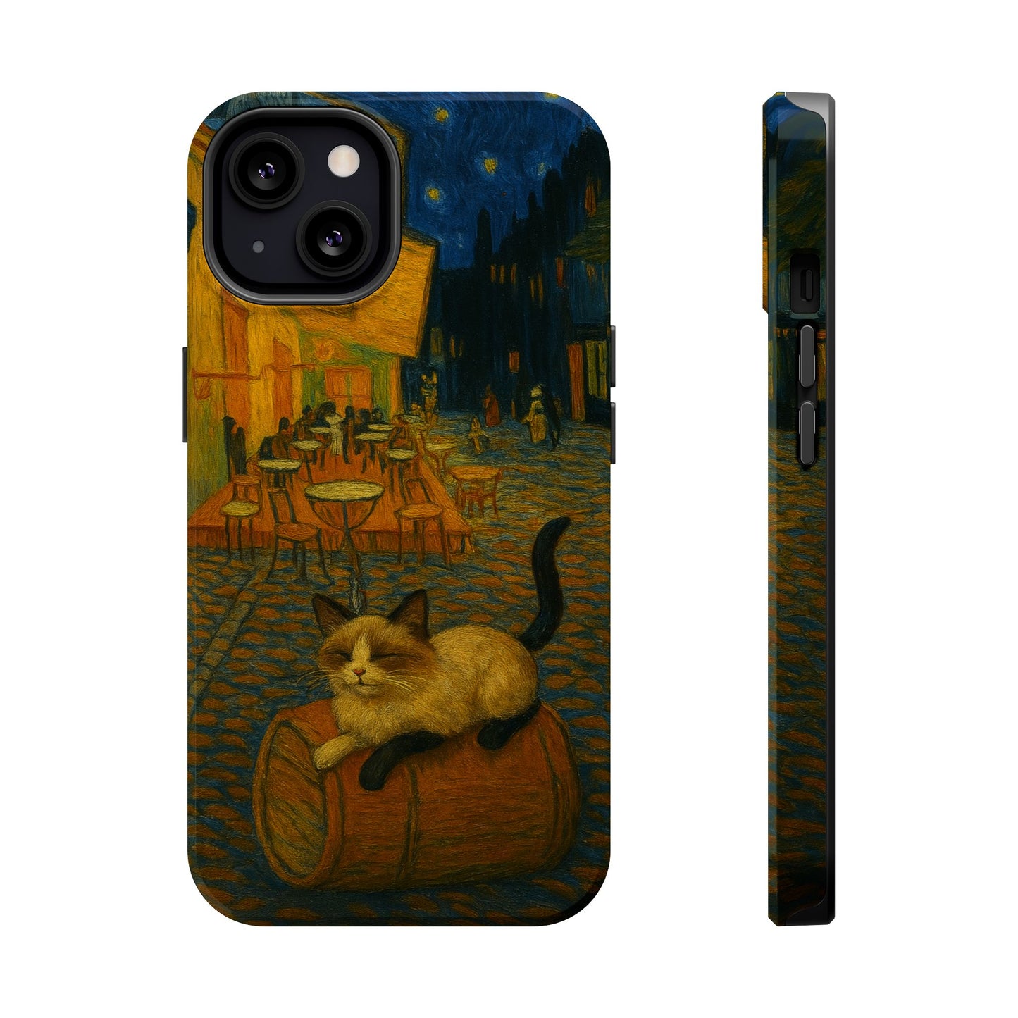 Café Cat at Night – Van Gogh Inspired – iPhone 16, 15, 14, 13 – MagSafe Magnetic Tough Case by HitStickers