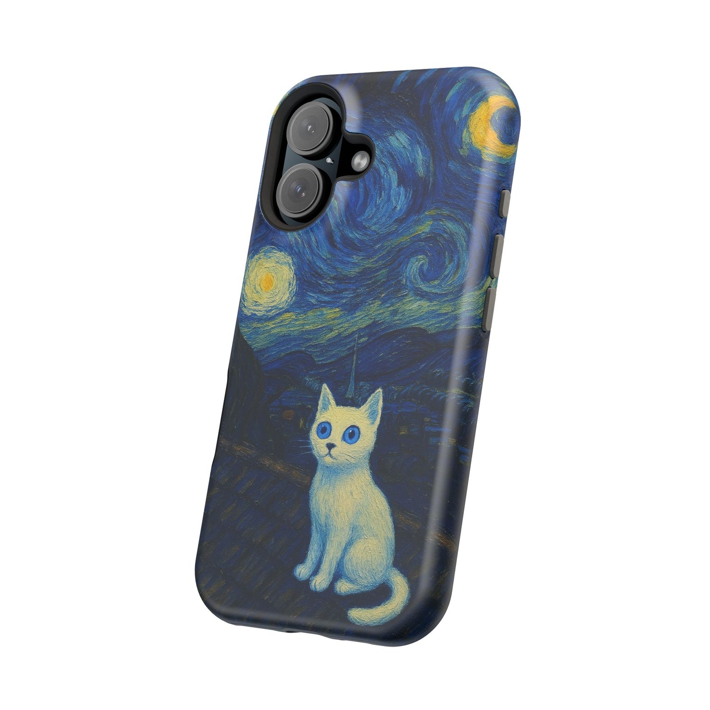 Starry Night Cat โ Van Gogh Inspired โ iPhone 16, 15, 14, 13 โ MagSafe Magnetic Tough Case by HitStickers