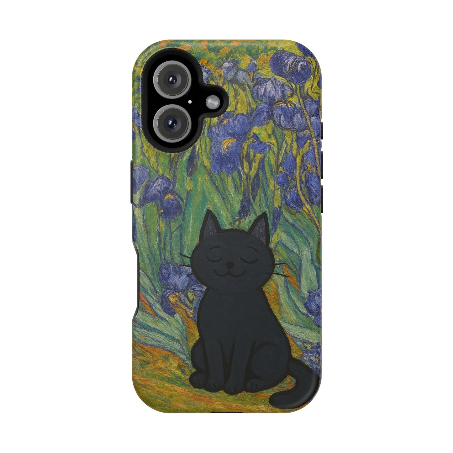 Peaceful Cat in Irises โ Van Gogh Inspired โ iPhone 16, 15, 14, 13 โ MagSafe Magnetic Tough Case by HitStickers