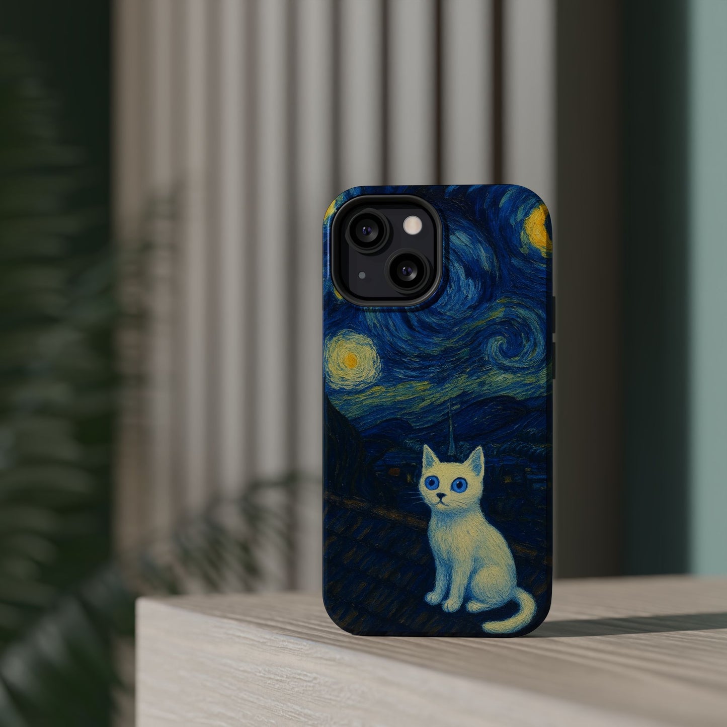 Starry Night Cat โ Van Gogh Inspired โ iPhone 16, 15, 14, 13 โ MagSafe Magnetic Tough Case by HitStickers