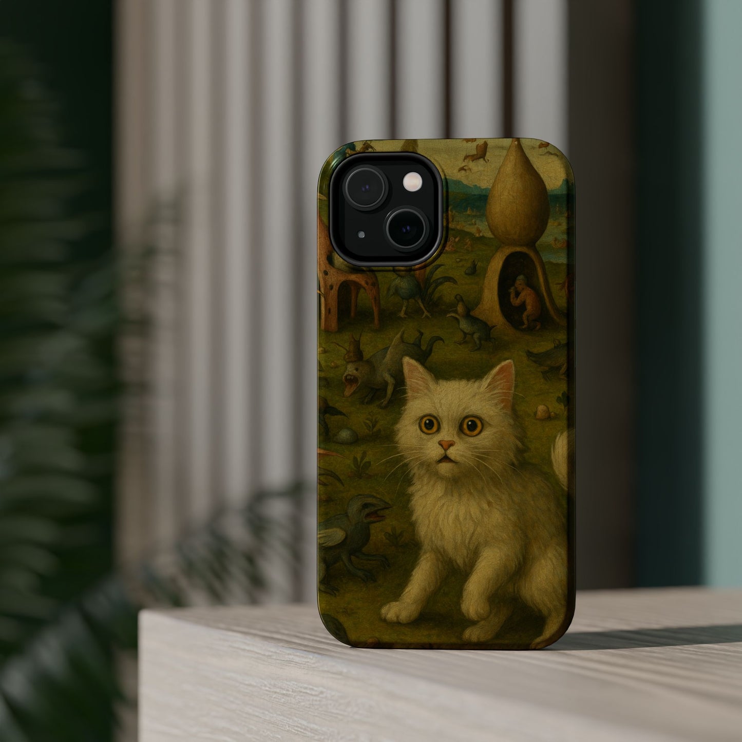 Garden of Cat Delights โ Bosch Inspired โ iPhone 16, 15, 14, 13 โ MagSafe Magnetic Tough Case by HitStickers