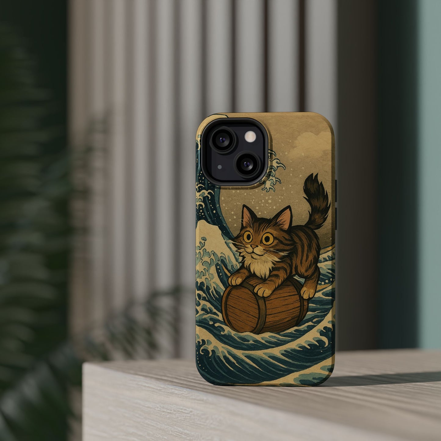The Great Wave Cat โ Hokusai Inspired โ iPhone 16, 15, 14, 13 โ MagSafe Magnetic Tough Case by HitStickers