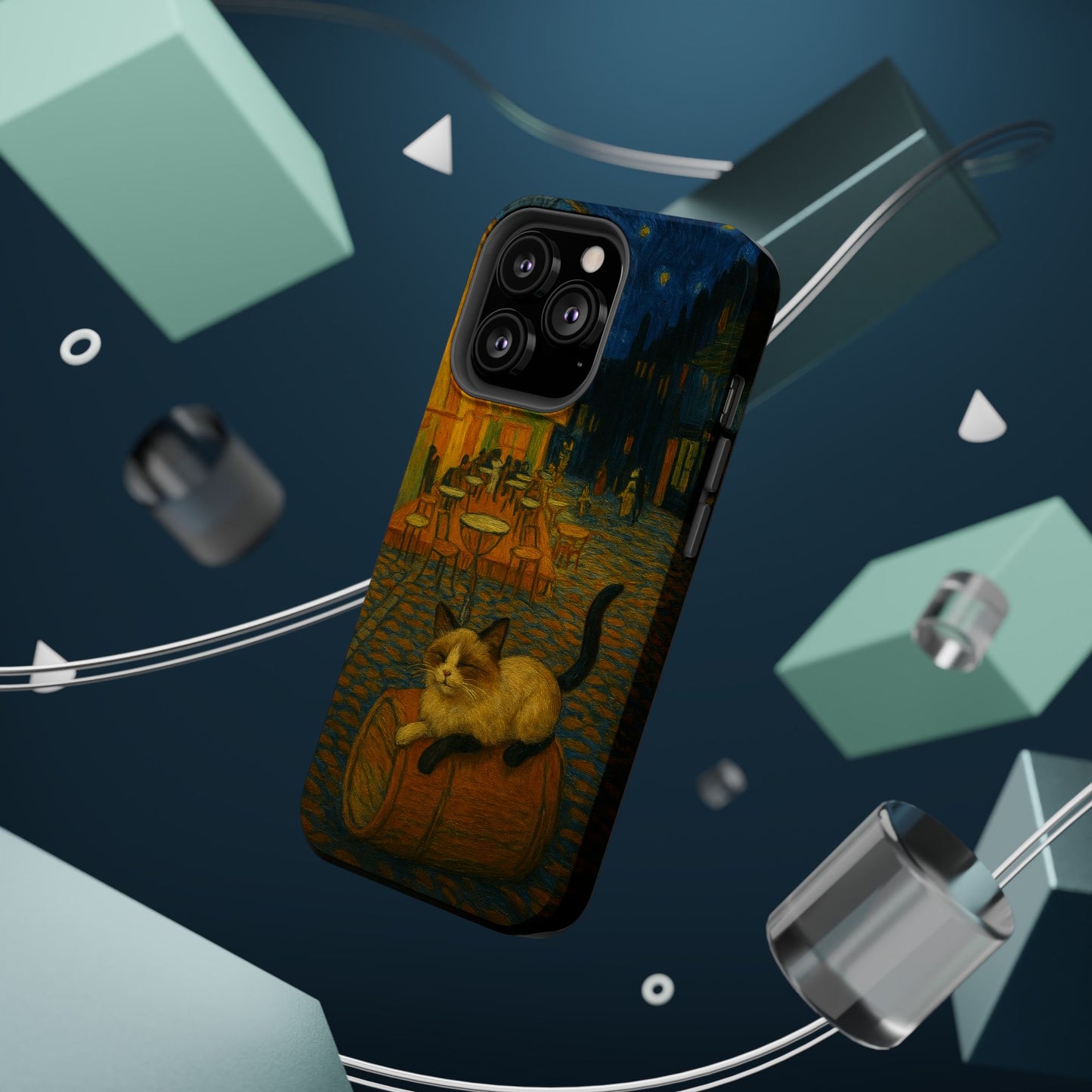 Café Cat at Night – Van Gogh Inspired – iPhone 16, 15, 14, 13 – MagSafe Magnetic Tough Case by HitStickers