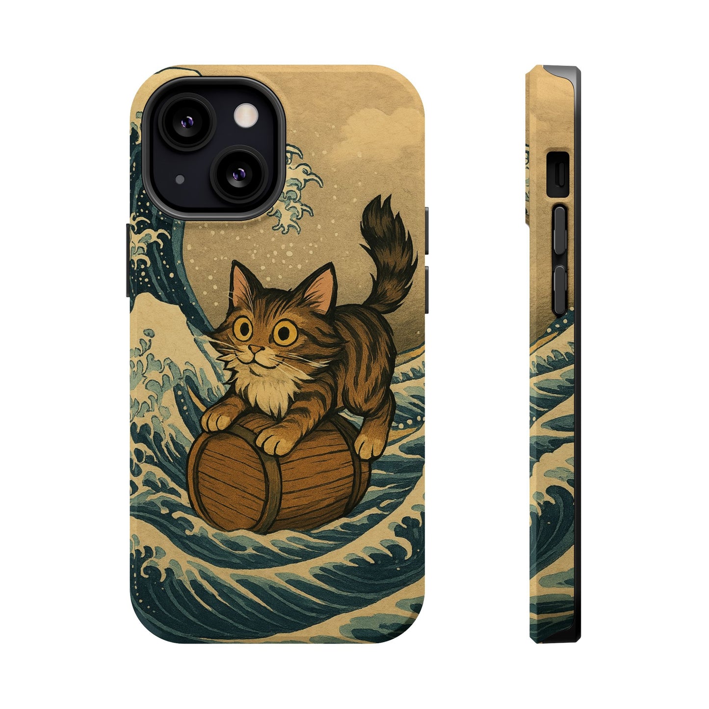 The Great Wave Cat โ Hokusai Inspired โ iPhone 16, 15, 14, 13 โ MagSafe Magnetic Tough Case by HitStickers