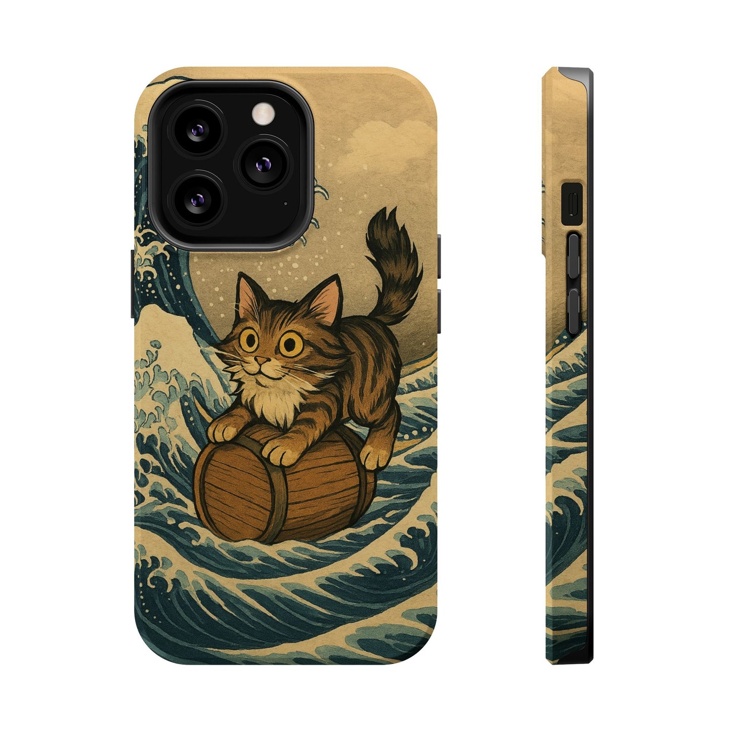 The Great Wave Cat โ Hokusai Inspired โ iPhone 16, 15, 14, 13 โ MagSafe Magnetic Tough Case by HitStickers