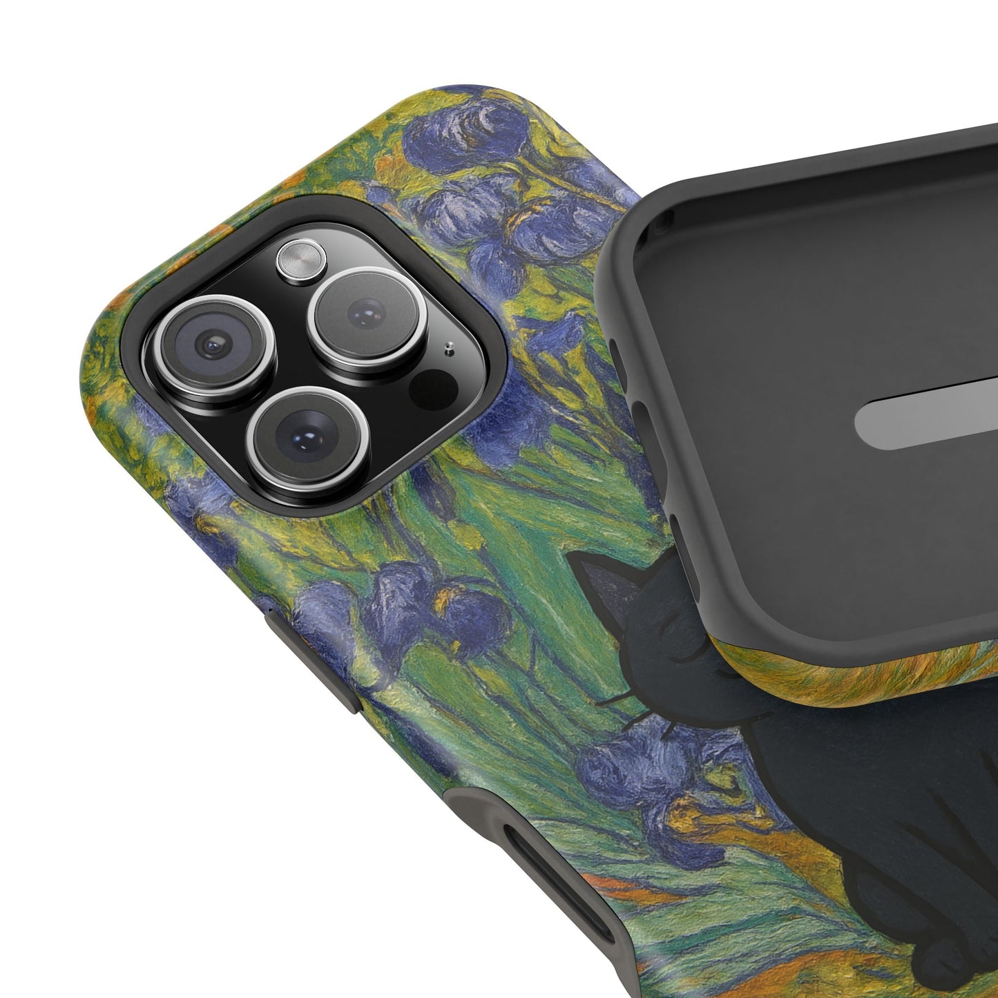 Peaceful Cat in Irises โ Van Gogh Inspired โ iPhone 16, 15, 14, 13 โ MagSafe Magnetic Tough Case by HitStickers