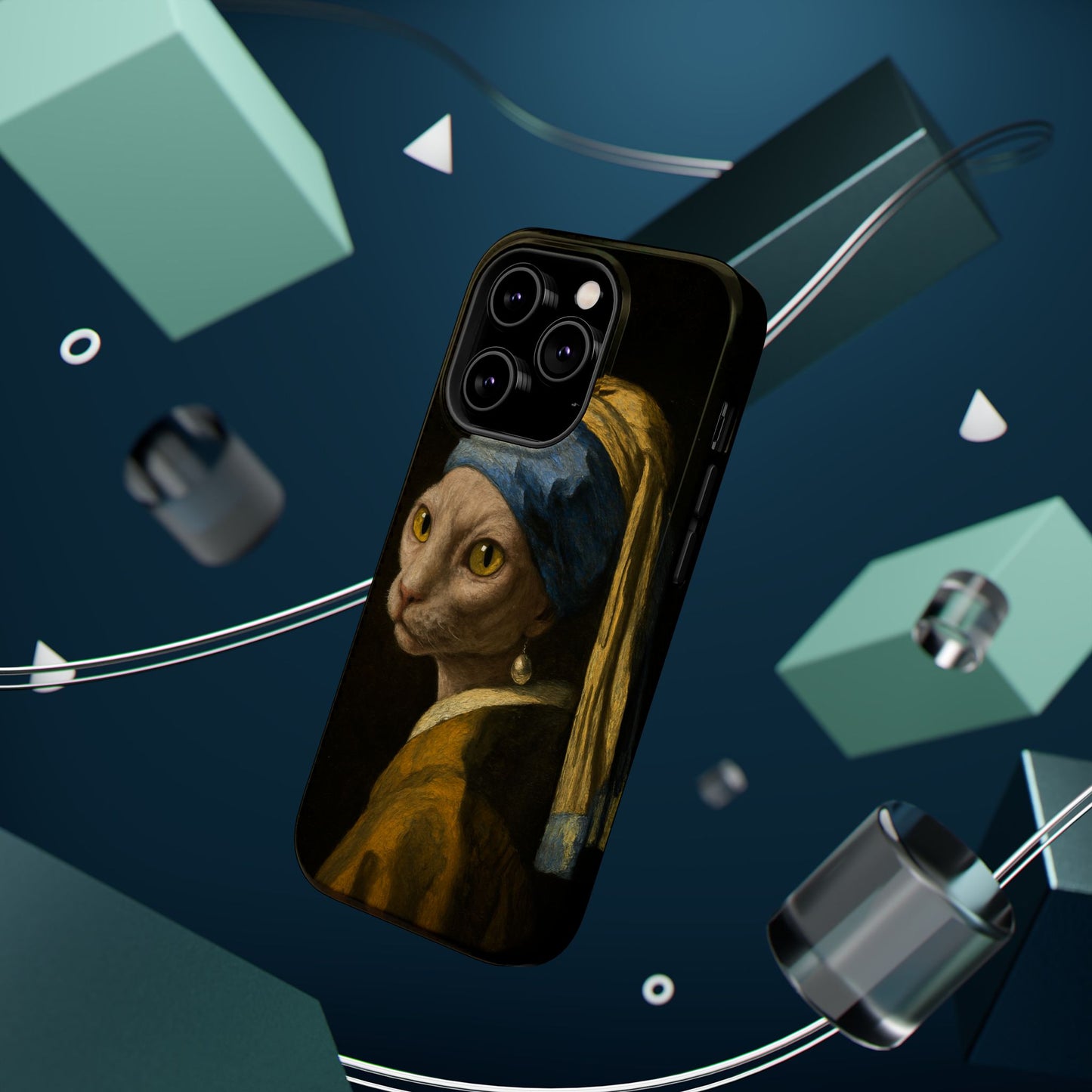 Cat with a Pearl Earring โ Vermeer Inspired โ iPhone 16, 15, 14, 13 โ MagSafe Magnetic Tough Case by HitStickers