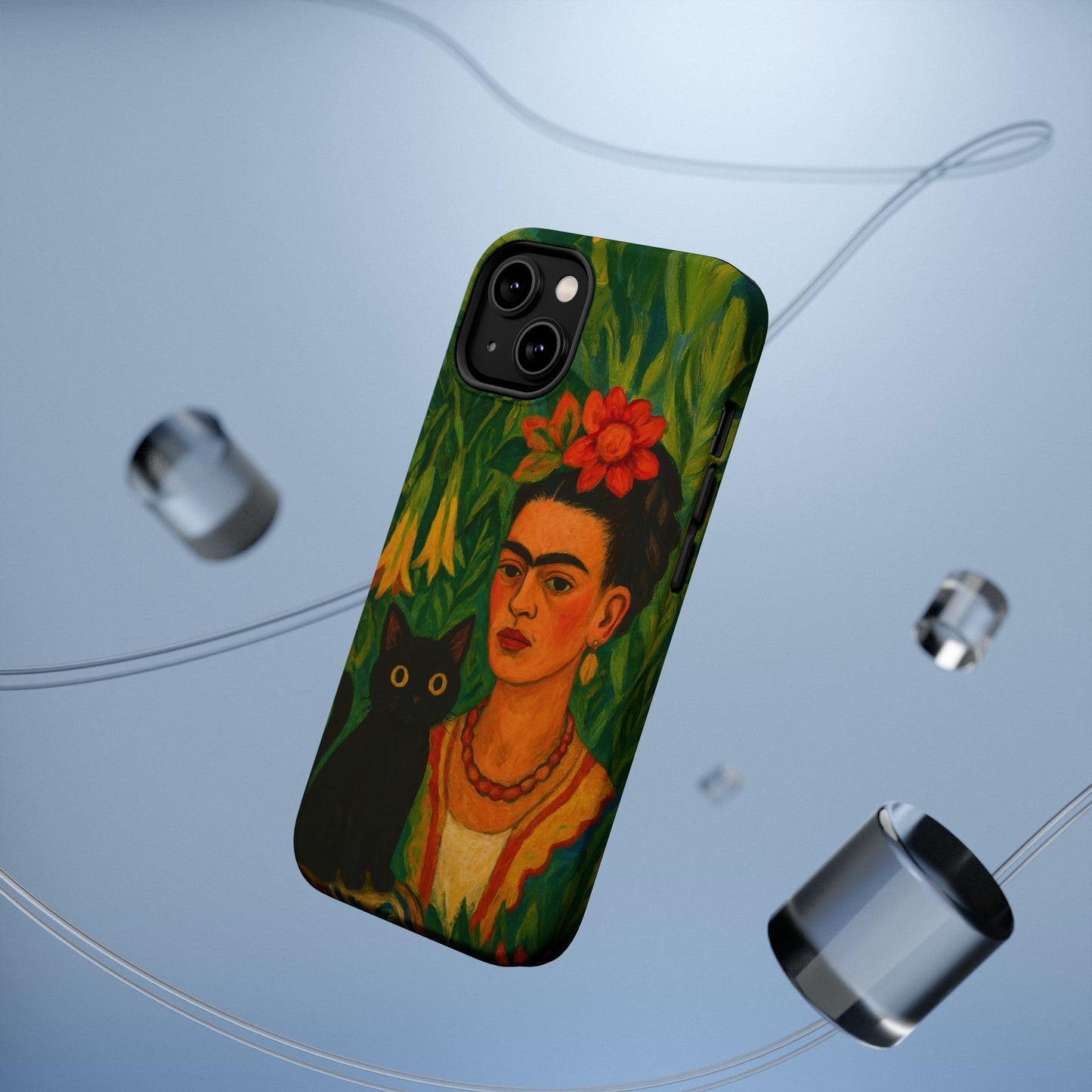 Frida & the Black Cat โ Kahlo Inspired โ iPhone 16, 15, 14, 13 โ MagSafe Magnetic Tough Case by HitStickers