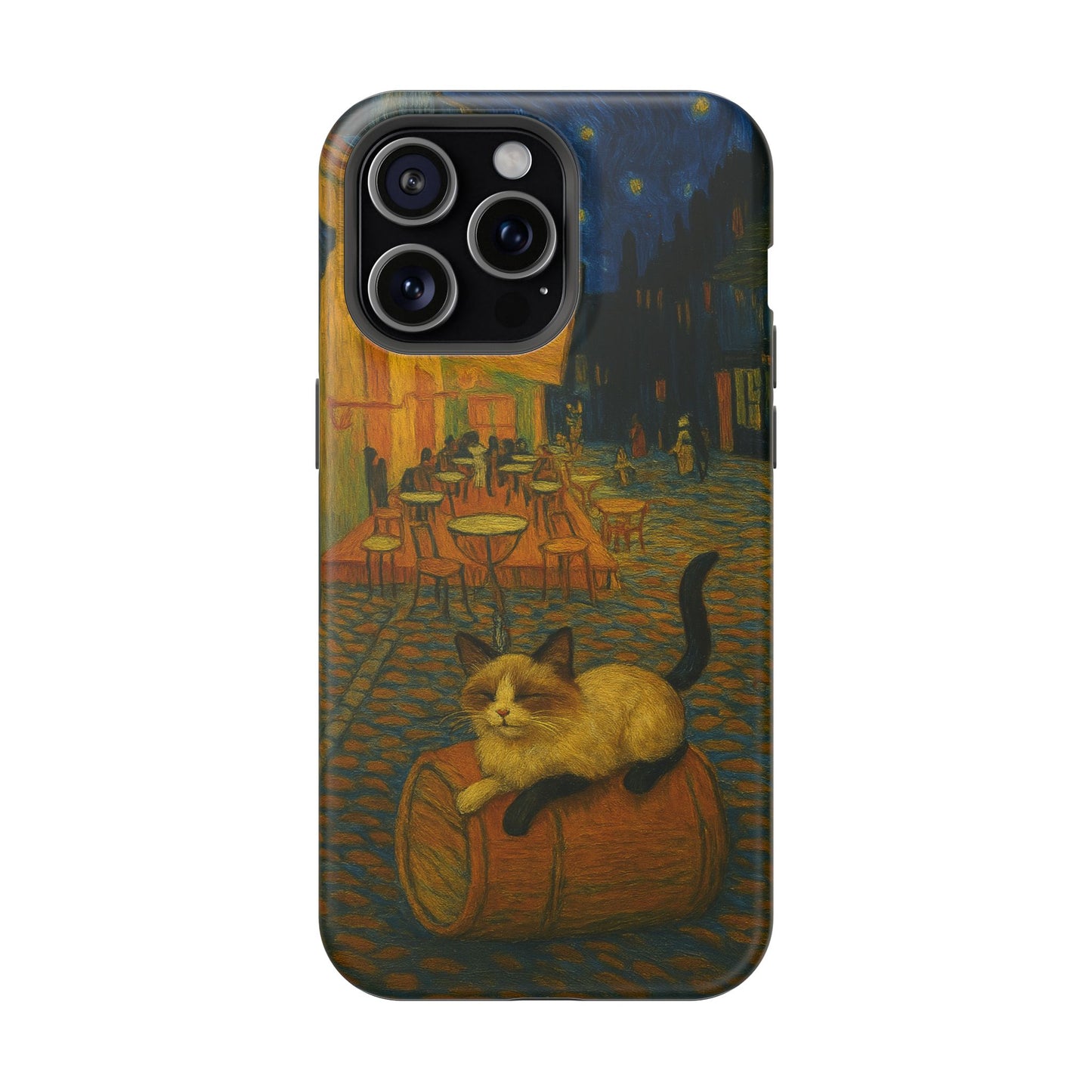 Café Cat at Night – Van Gogh Inspired – iPhone 16, 15, 14, 13 – MagSafe Magnetic Tough Case by HitStickers