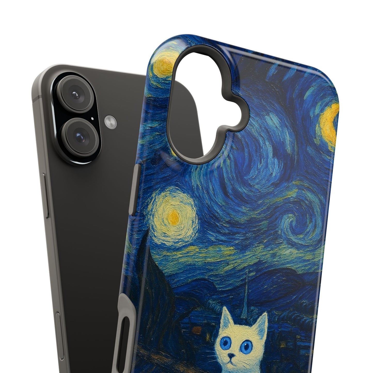 Starry Night Cat โ Van Gogh Inspired โ iPhone 16, 15, 14, 13 โ MagSafe Magnetic Tough Case by HitStickers