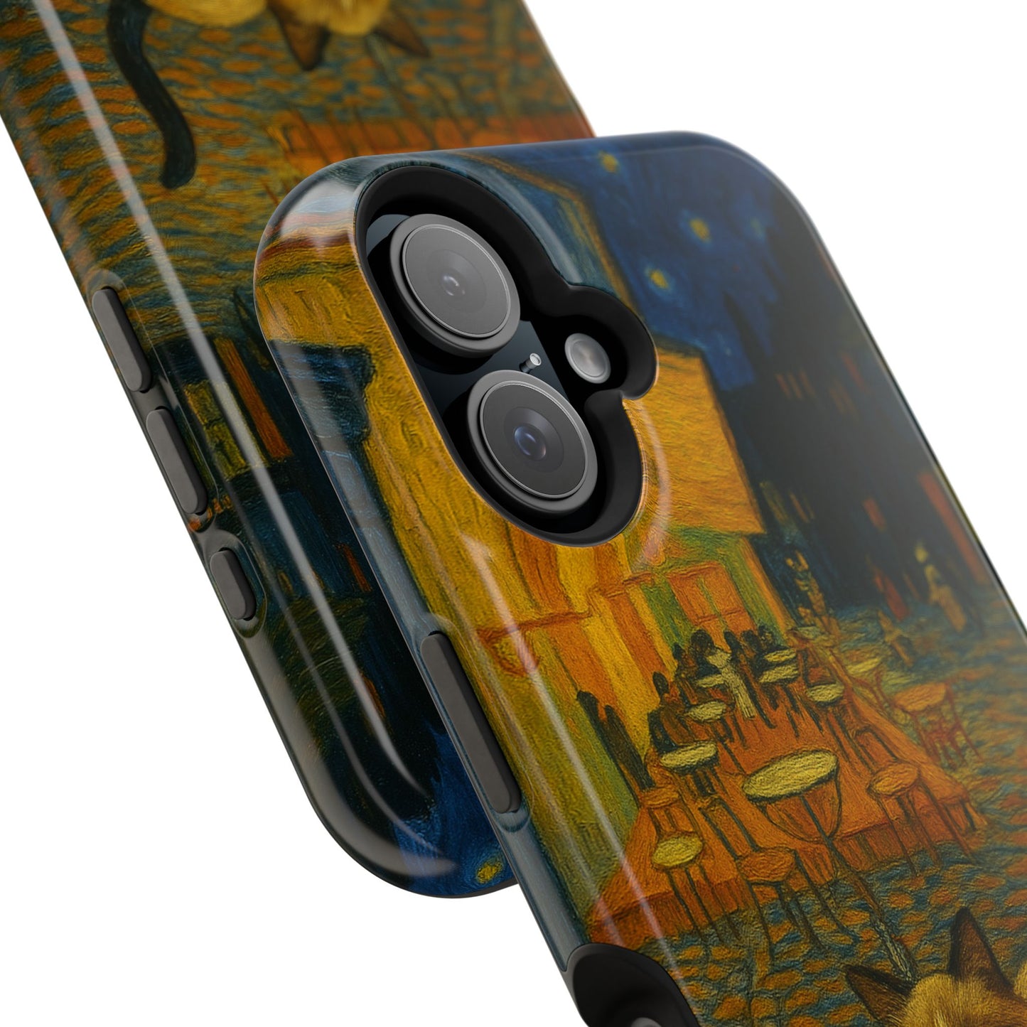 Café Cat at Night – Van Gogh Inspired – iPhone 16, 15, 14, 13 – MagSafe Magnetic Tough Case by HitStickers