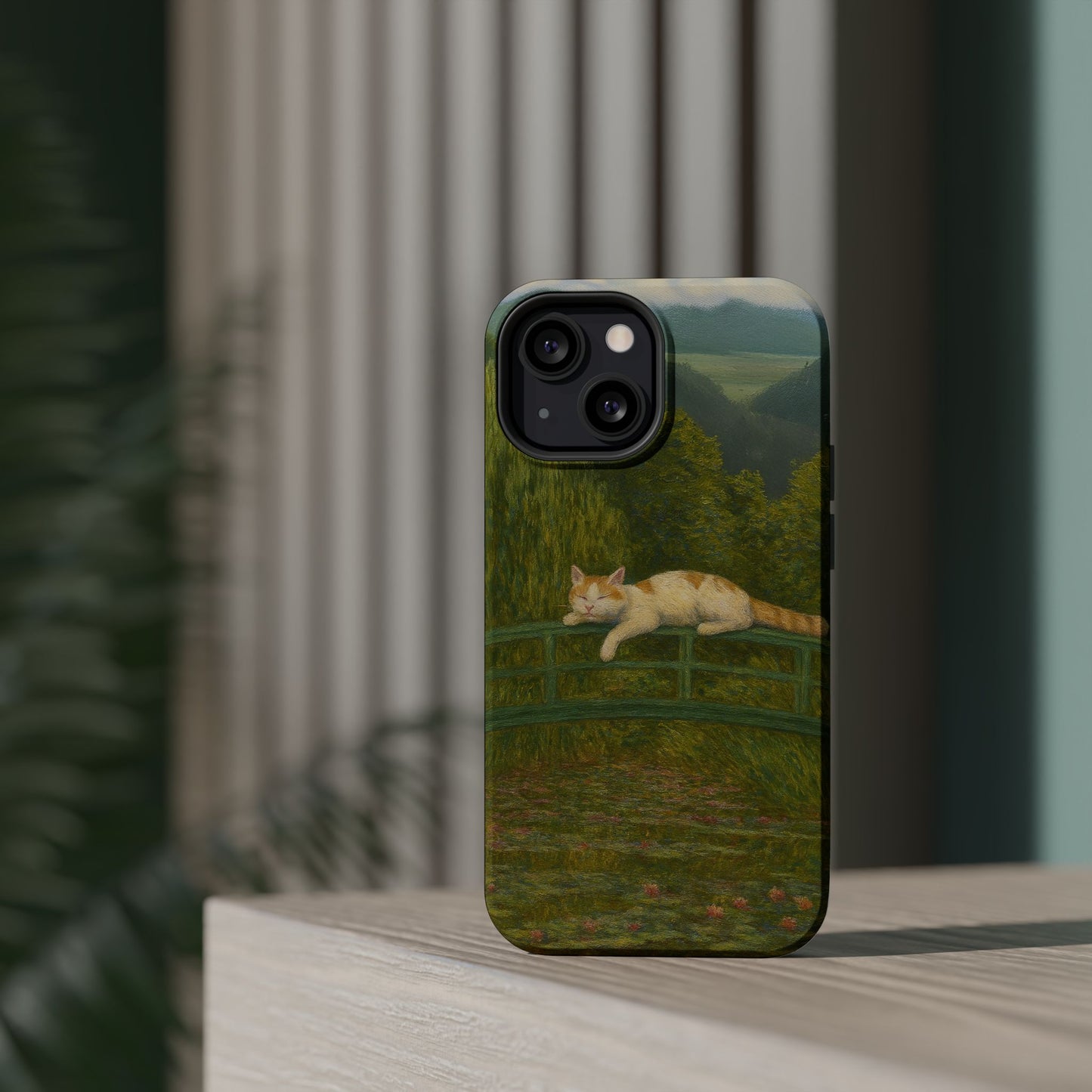 Sleeping Cat on the Japanese Bridge โ Monet Inspired โ iPhone 16, 15, 14, 13 โ MagSafe Magnetic Tough Case by HitStickers
