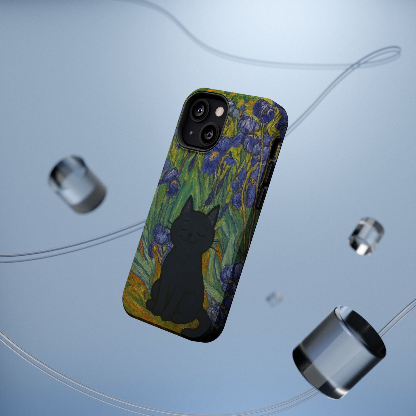 Peaceful Cat in Irises โ Van Gogh Inspired โ iPhone 16, 15, 14, 13 โ MagSafe Magnetic Tough Case by HitStickers
