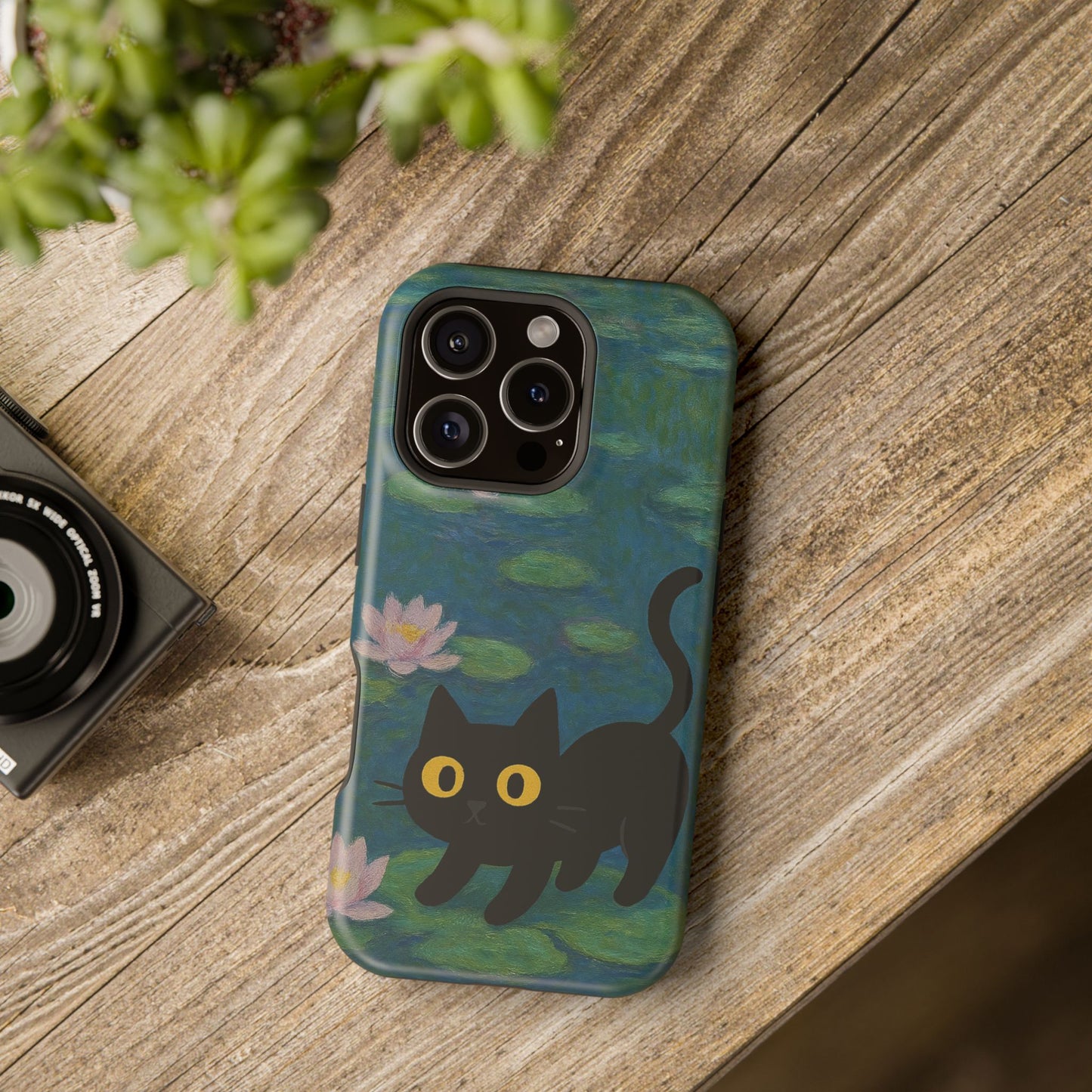 Water Lily Cat โ Monet Inspired โ iPhone 16, 15, 14, 13 โ MagSafe Magnetic Tough Case by HitStickers