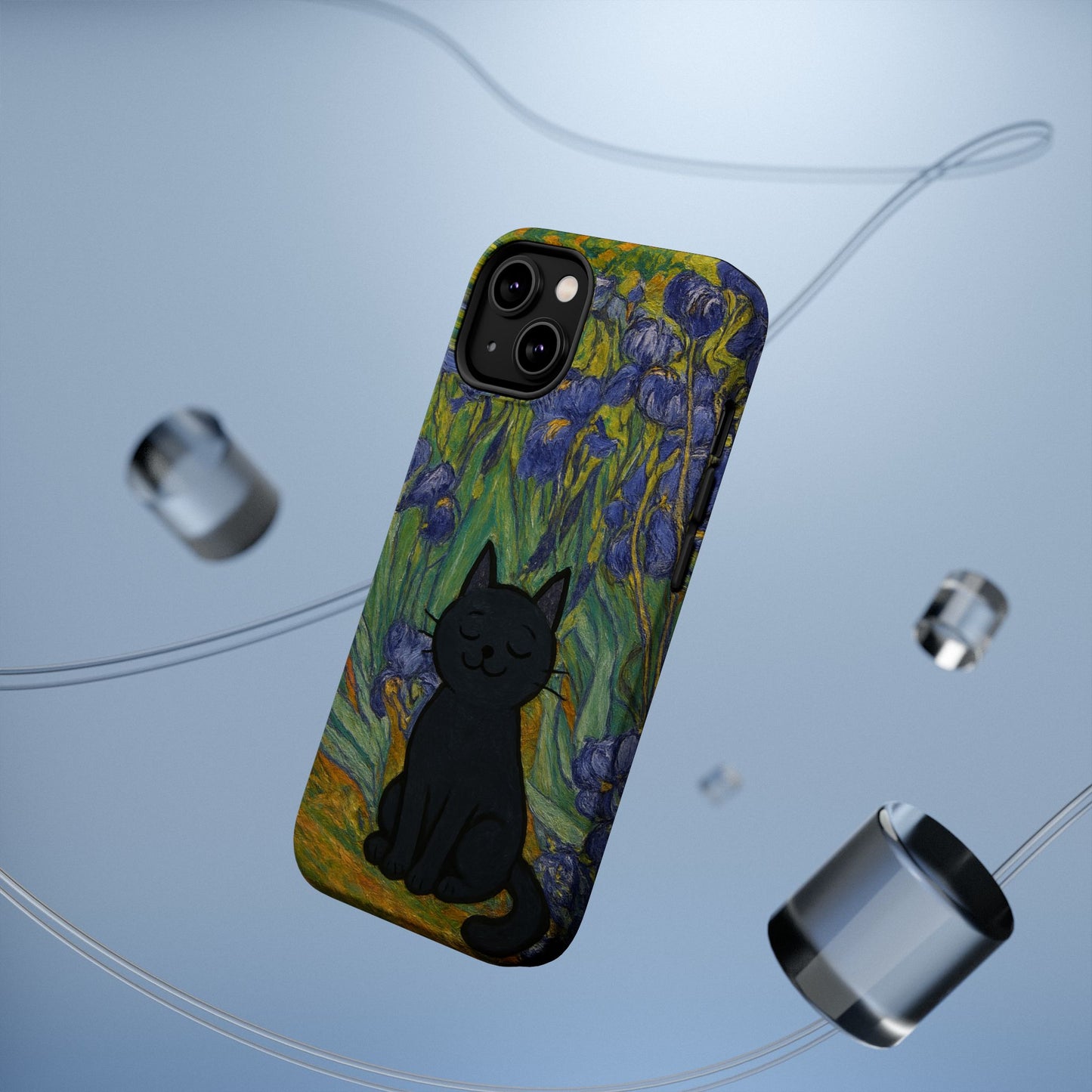 Peaceful Cat in Irises โ Van Gogh Inspired โ iPhone 16, 15, 14, 13 โ MagSafe Magnetic Tough Case by HitStickers