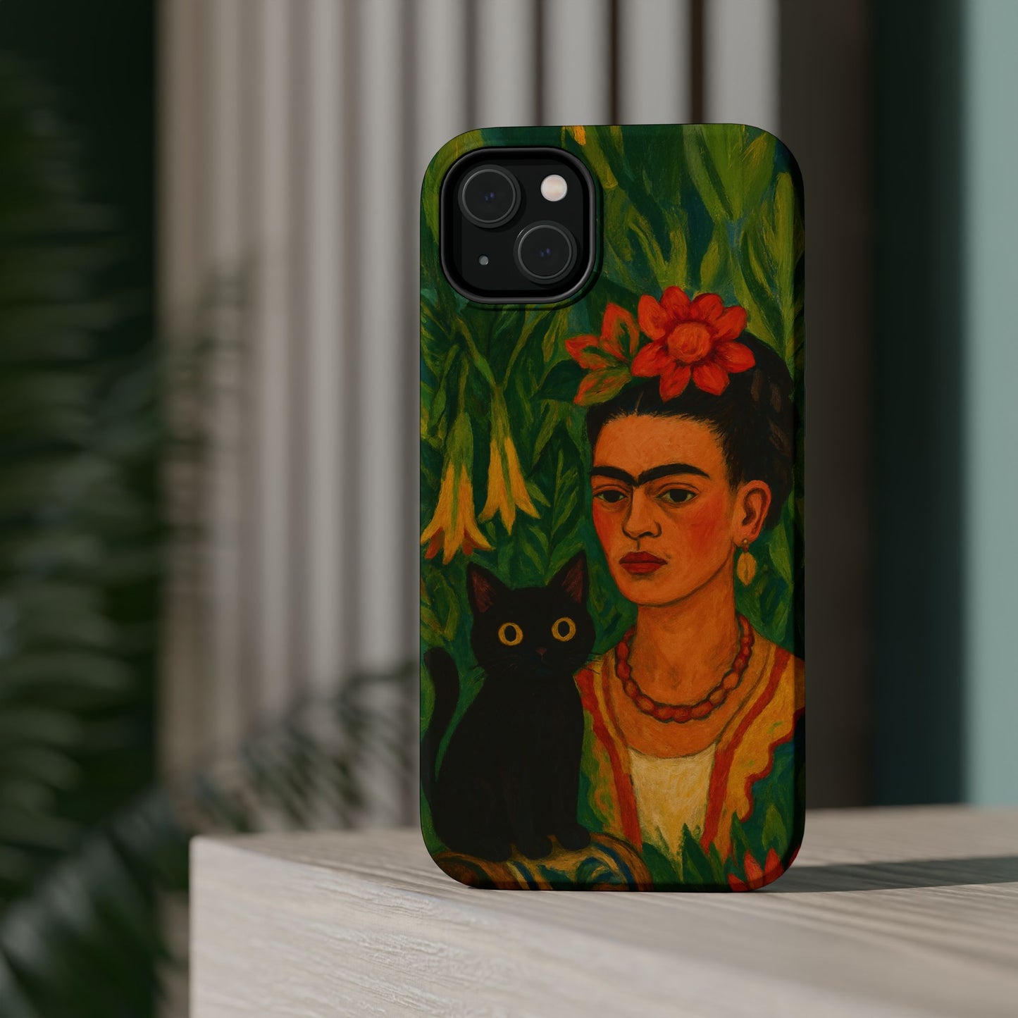 Frida & the Black Cat โ Kahlo Inspired โ iPhone 16, 15, 14, 13 โ MagSafe Magnetic Tough Case by HitStickers