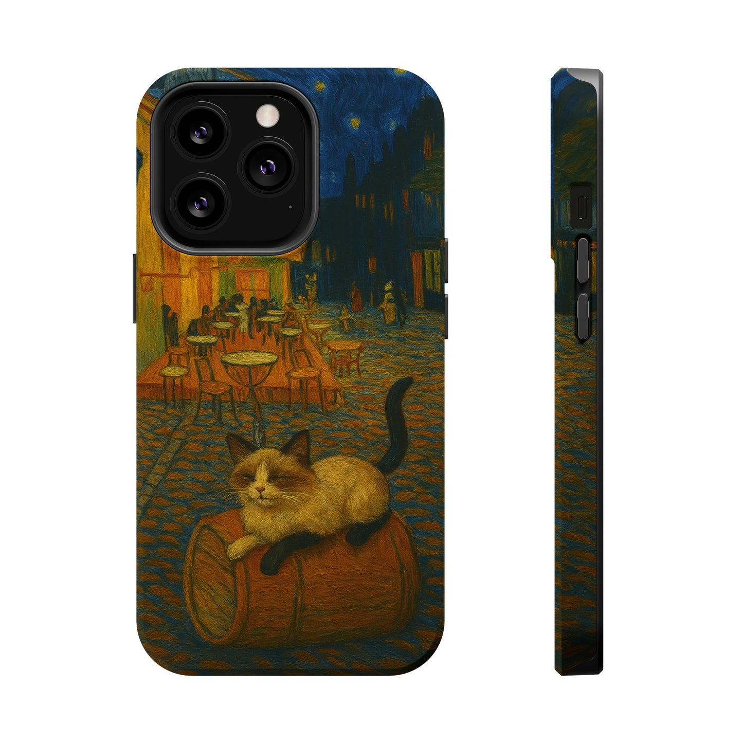 Café Cat at Night – Van Gogh Inspired – iPhone 16, 15, 14, 13 – MagSafe Magnetic Tough Case by HitStickers
