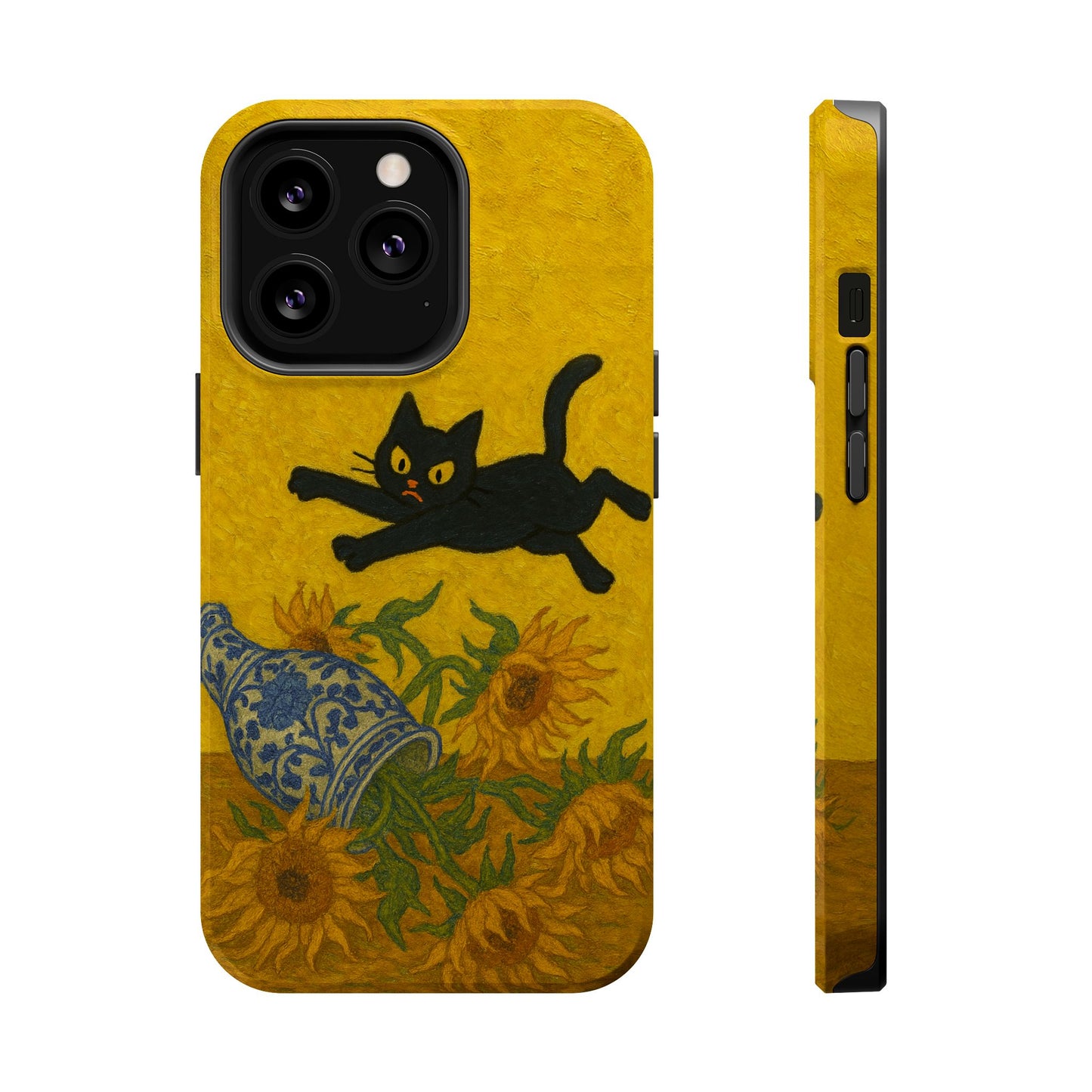 Mischievous Cat & Sunflowers โ Van Gogh Inspired โ iPhone 16, 15, 14, 13 โ MagSafe Magnetic Tough Case by HitStickers