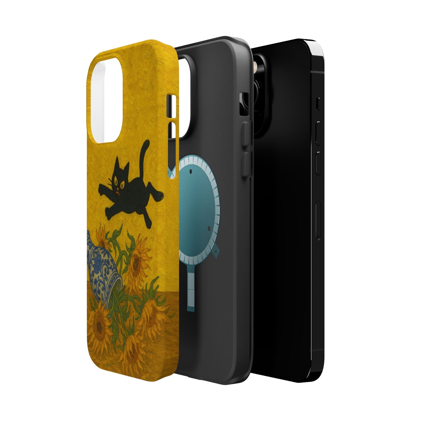 Mischievous Cat & Sunflowers โ Van Gogh Inspired โ iPhone 16, 15, 14, 13 โ MagSafe Magnetic Tough Case by HitStickers
