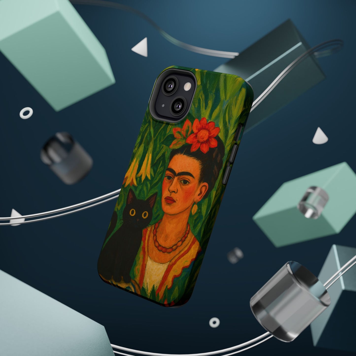 Frida & the Black Cat โ Kahlo Inspired โ iPhone 16, 15, 14, 13 โ MagSafe Magnetic Tough Case by HitStickers