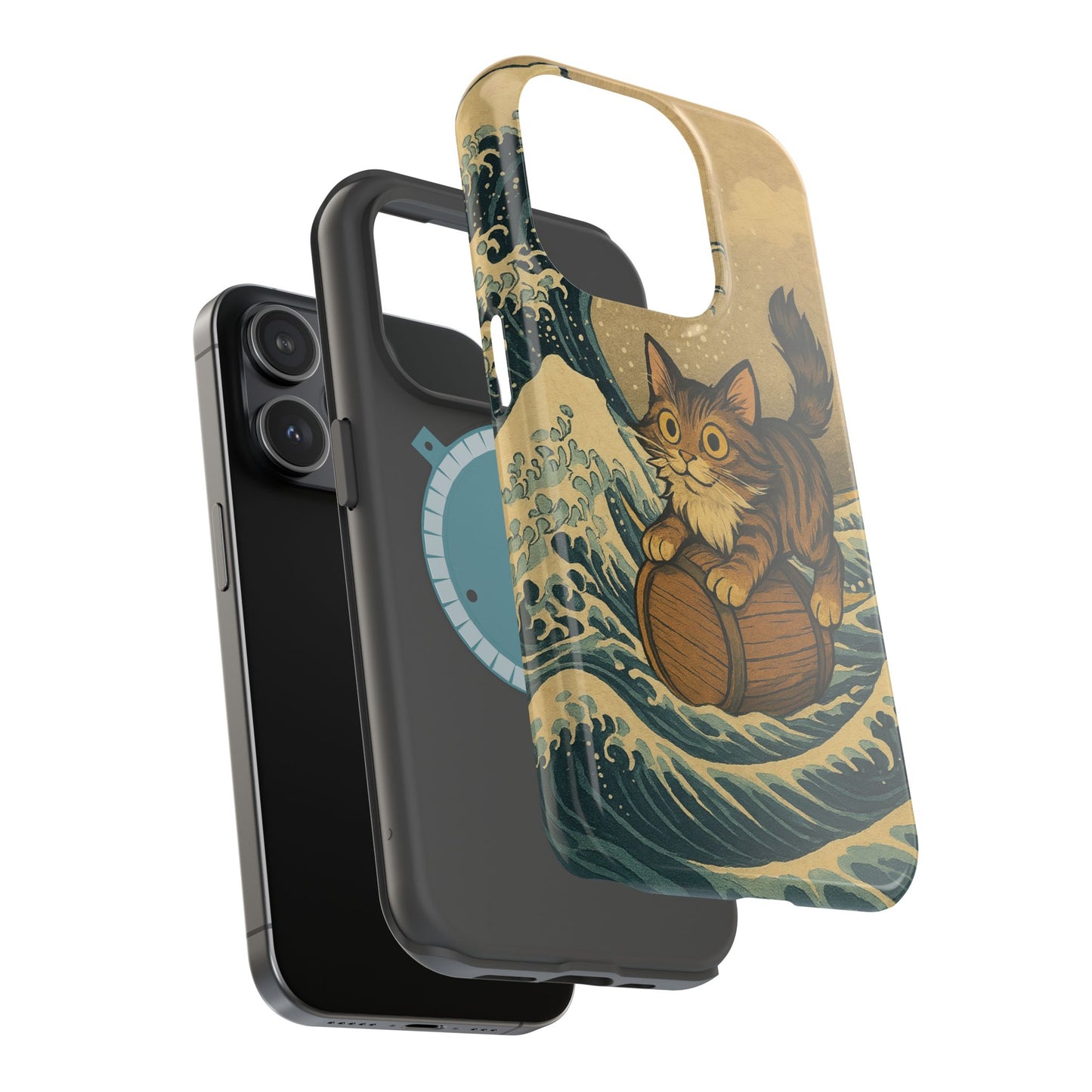 The Great Wave Cat โ Hokusai Inspired โ iPhone 16, 15, 14, 13 โ MagSafe Magnetic Tough Case by HitStickers