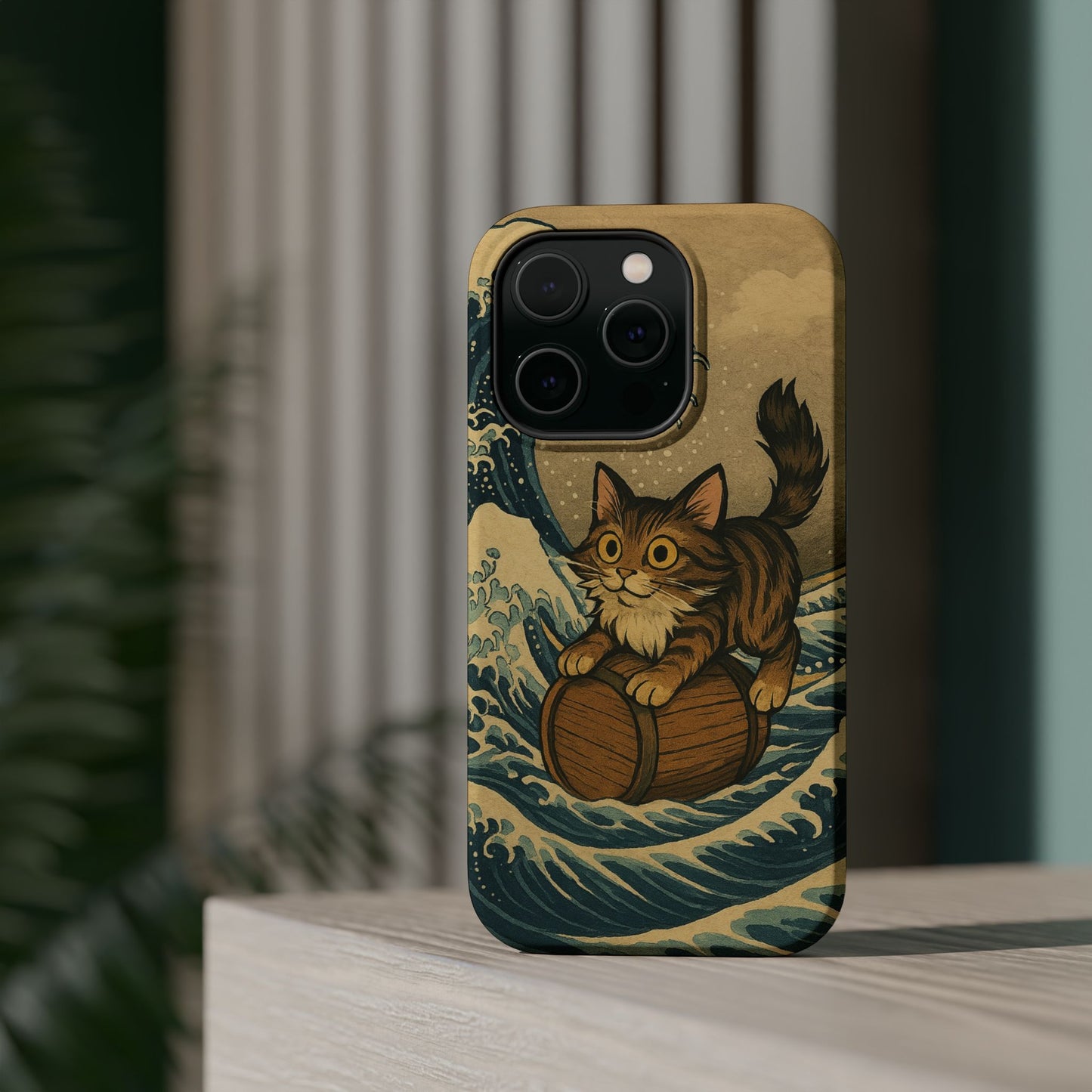 The Great Wave Cat โ Hokusai Inspired โ iPhone 16, 15, 14, 13 โ MagSafe Magnetic Tough Case by HitStickers