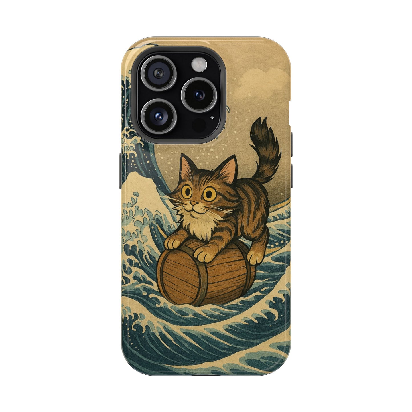 The Great Wave Cat โ Hokusai Inspired โ iPhone 16, 15, 14, 13 โ MagSafe Magnetic Tough Case by HitStickers