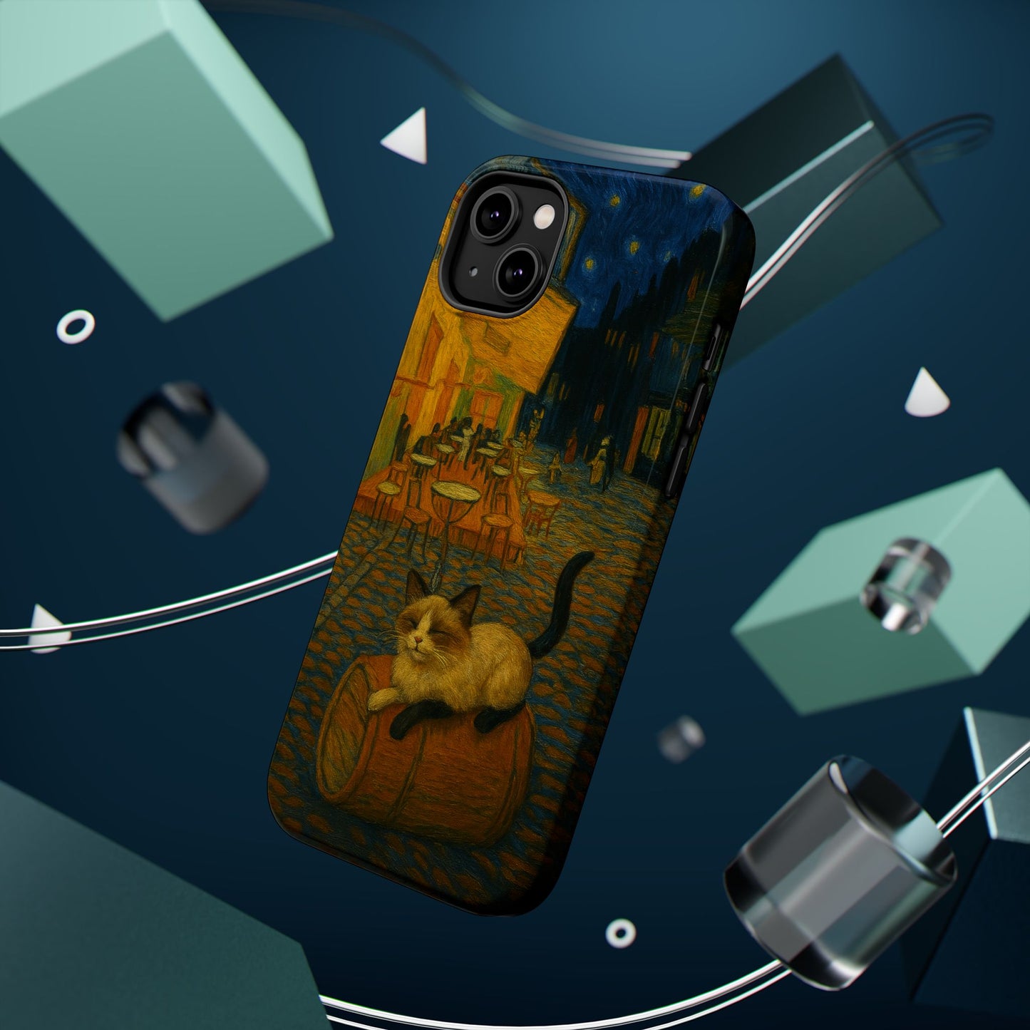 Café Cat at Night – Van Gogh Inspired – iPhone 16, 15, 14, 13 – MagSafe Magnetic Tough Case by HitStickers
