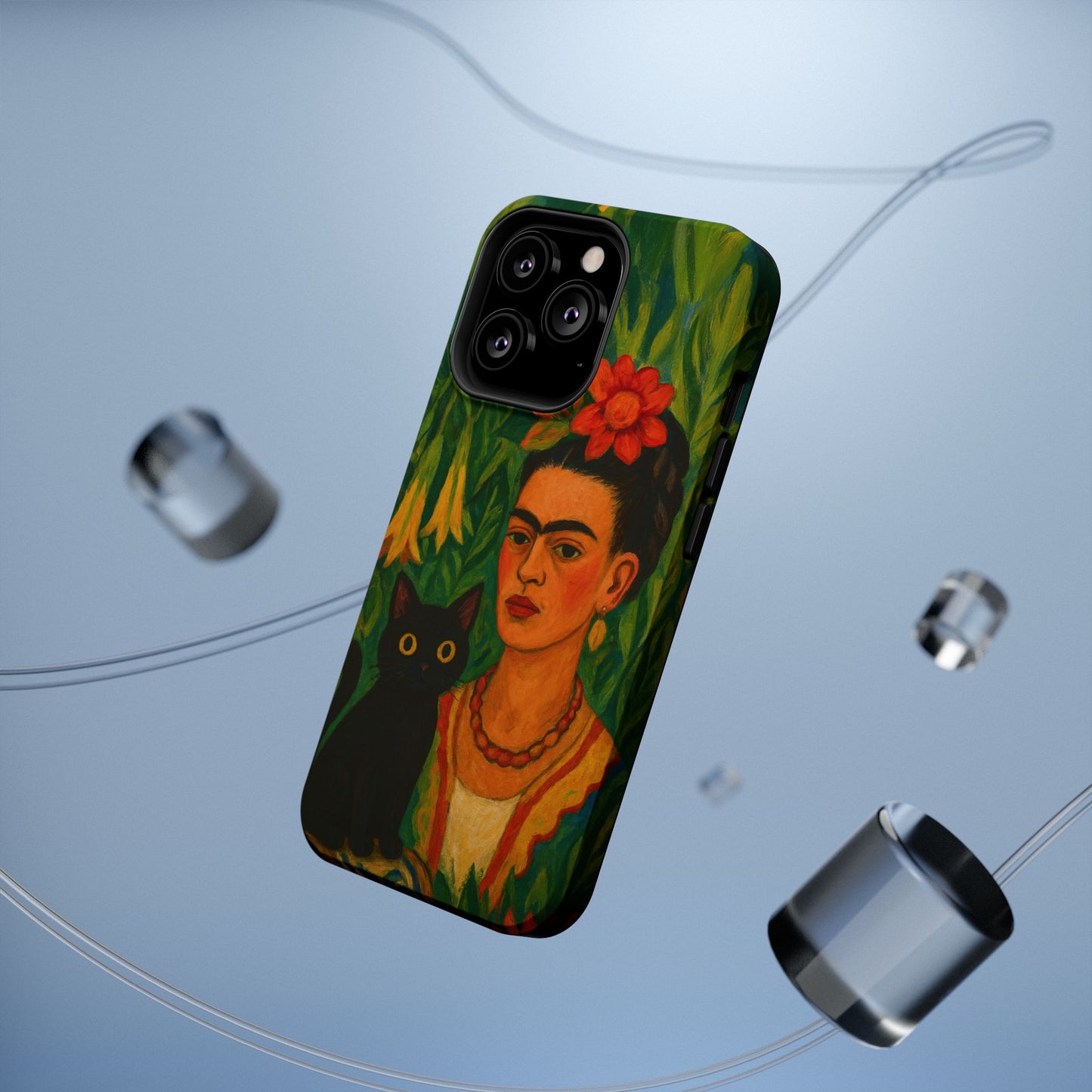 Frida & the Black Cat โ Kahlo Inspired โ iPhone 16, 15, 14, 13 โ MagSafe Magnetic Tough Case by HitStickers