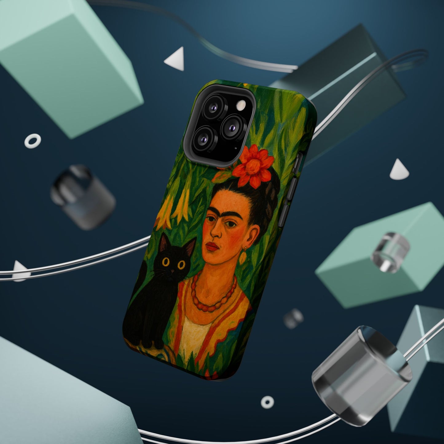 Frida & the Black Cat โ Kahlo Inspired โ iPhone 16, 15, 14, 13 โ MagSafe Magnetic Tough Case by HitStickers