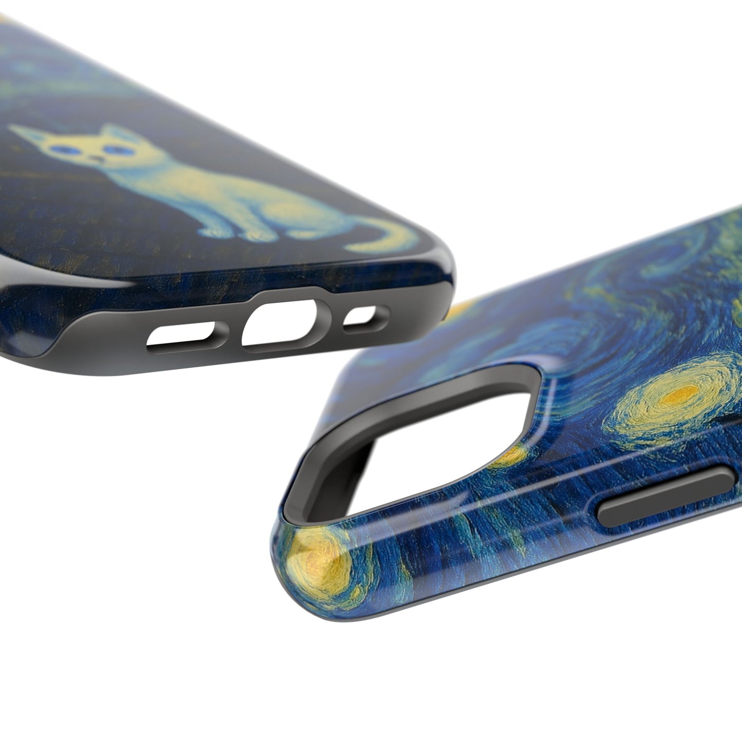 Starry Night Cat โ Van Gogh Inspired โ iPhone 16, 15, 14, 13 โ MagSafe Magnetic Tough Case by HitStickers