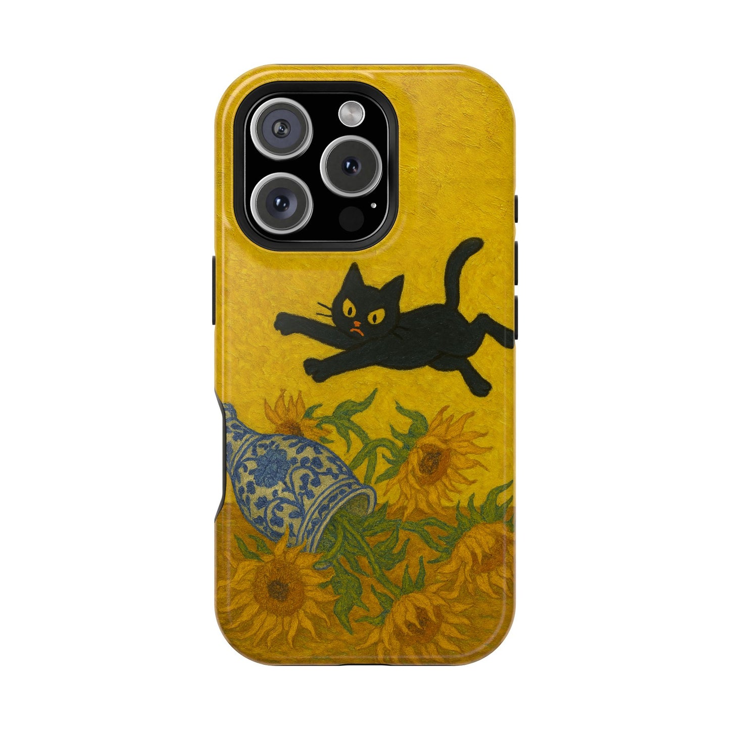 Mischievous Cat & Sunflowers โ Van Gogh Inspired โ iPhone 16, 15, 14, 13 โ MagSafe Magnetic Tough Case by HitStickers
