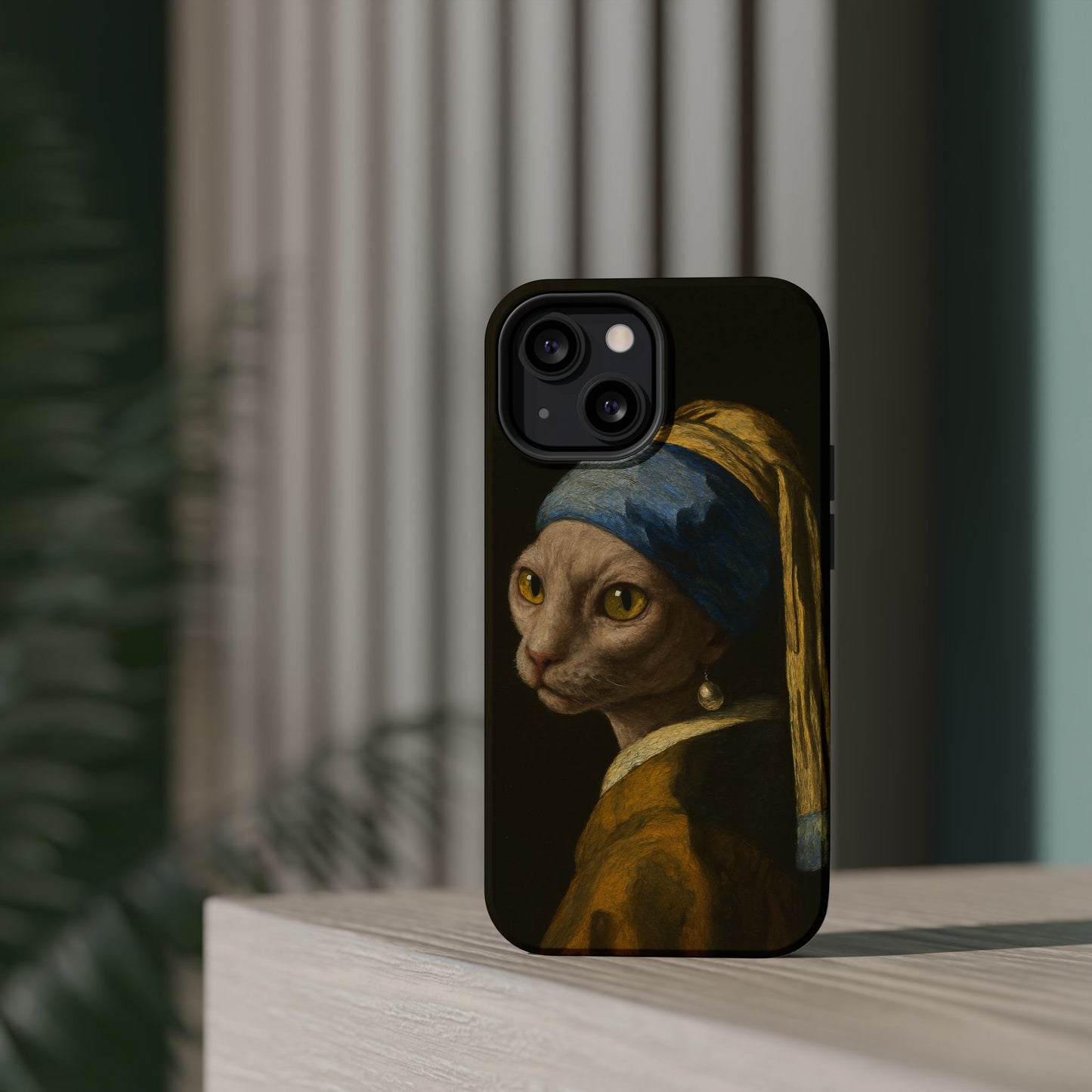 Cat with a Pearl Earring โ Vermeer Inspired โ iPhone 16, 15, 14, 13 โ MagSafe Magnetic Tough Case by HitStickers