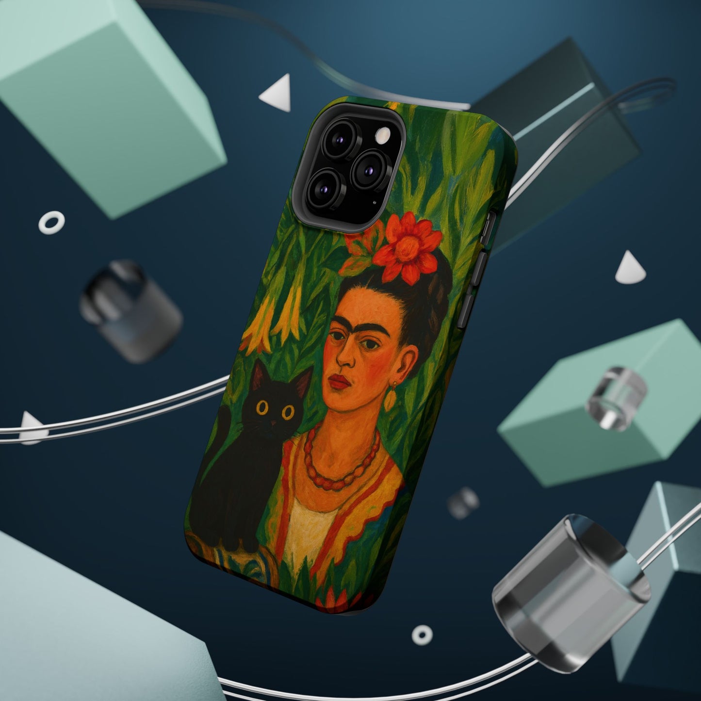 Frida & the Black Cat โ Kahlo Inspired โ iPhone 16, 15, 14, 13 โ MagSafe Magnetic Tough Case by HitStickers