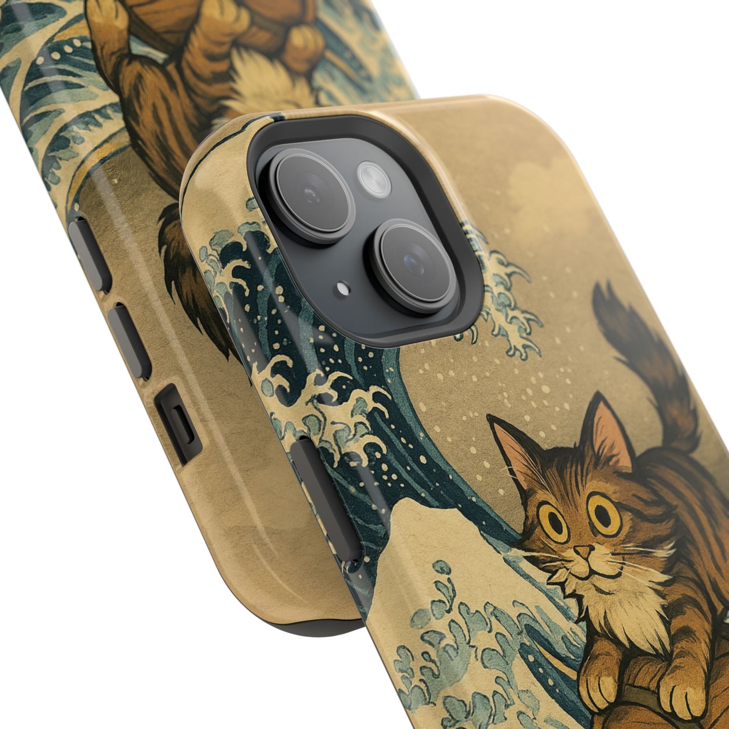 The Great Wave Cat โ Hokusai Inspired โ iPhone 16, 15, 14, 13 โ MagSafe Magnetic Tough Case by HitStickers