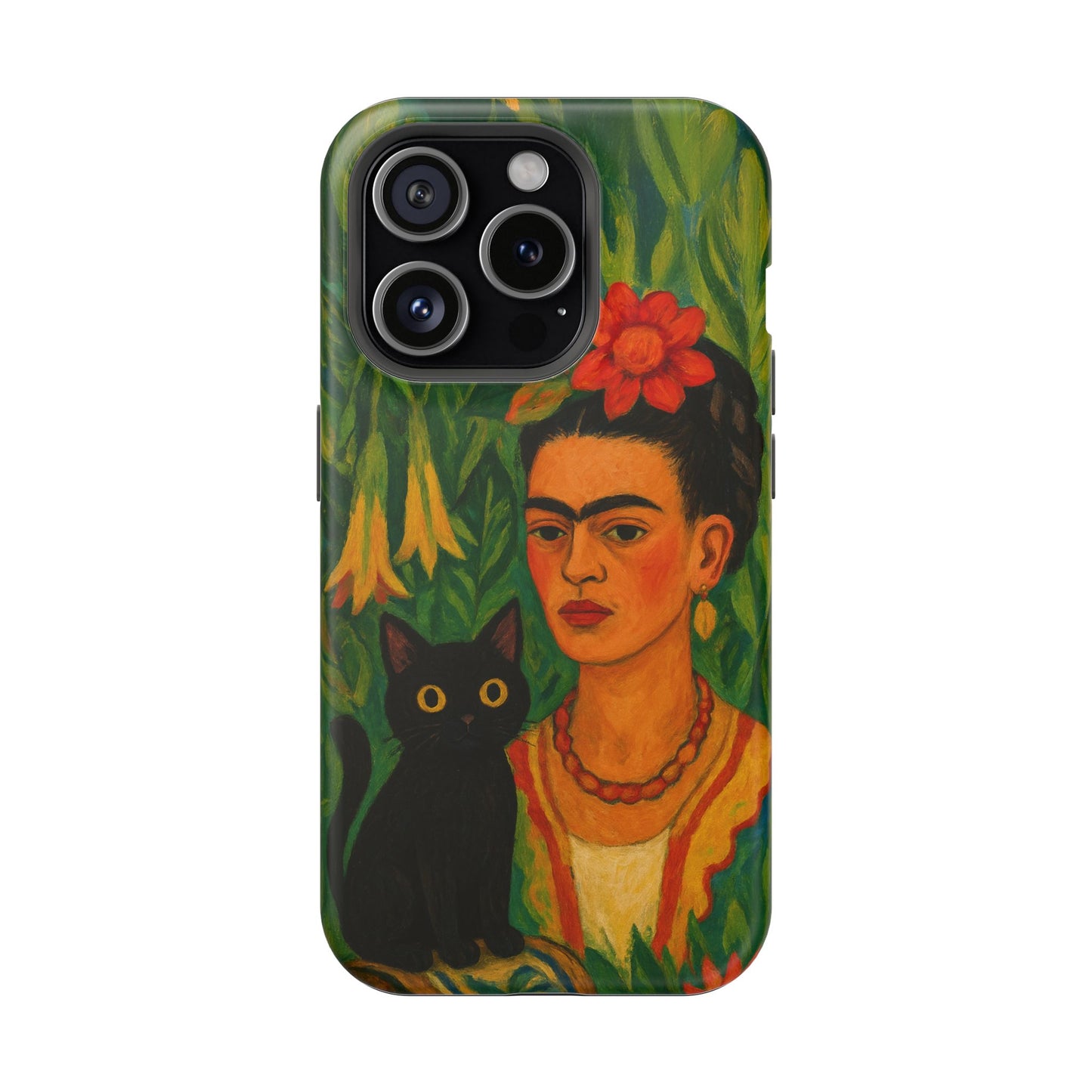 Frida & the Black Cat โ Kahlo Inspired โ iPhone 16, 15, 14, 13 โ MagSafe Magnetic Tough Case by HitStickers