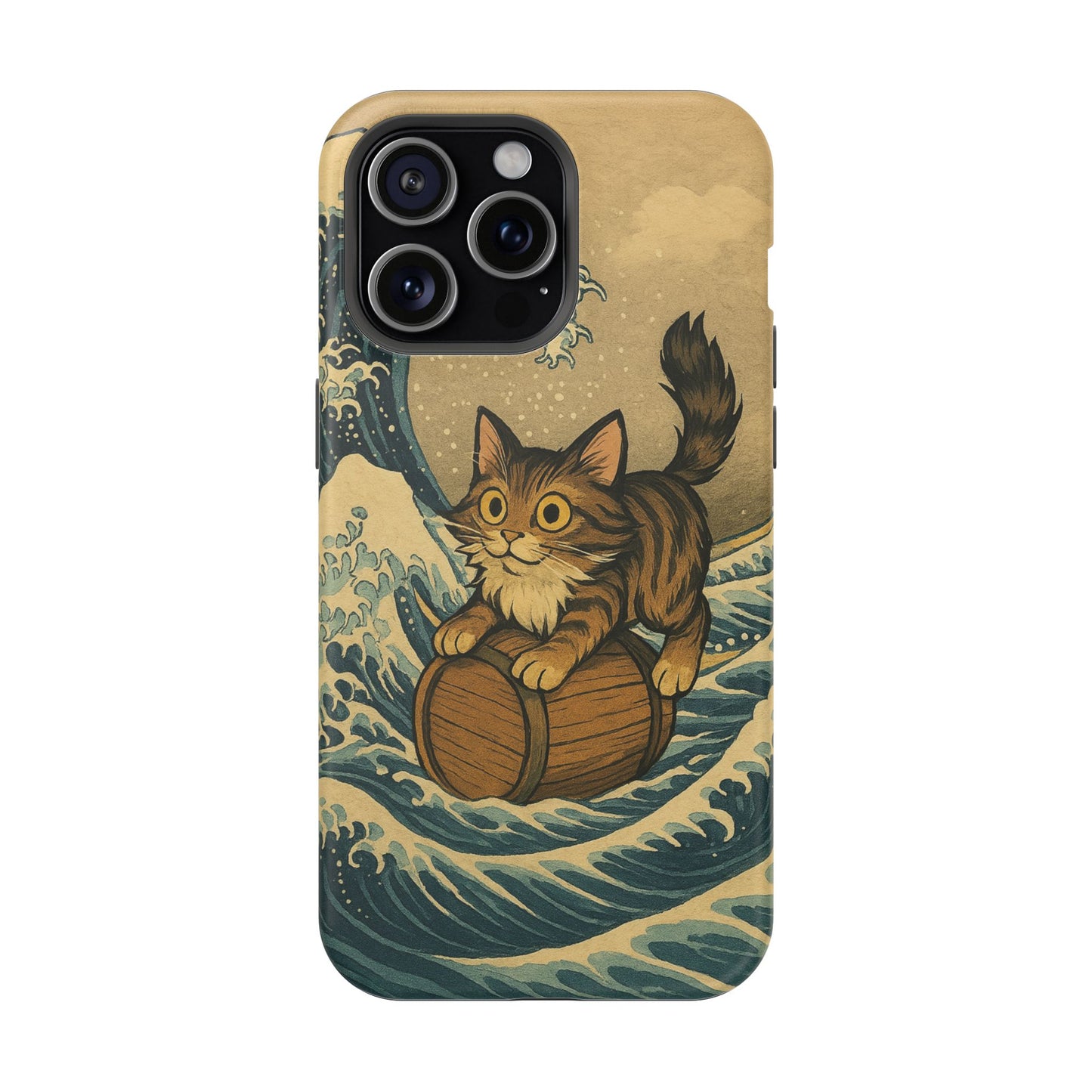 The Great Wave Cat โ Hokusai Inspired โ iPhone 16, 15, 14, 13 โ MagSafe Magnetic Tough Case by HitStickers
