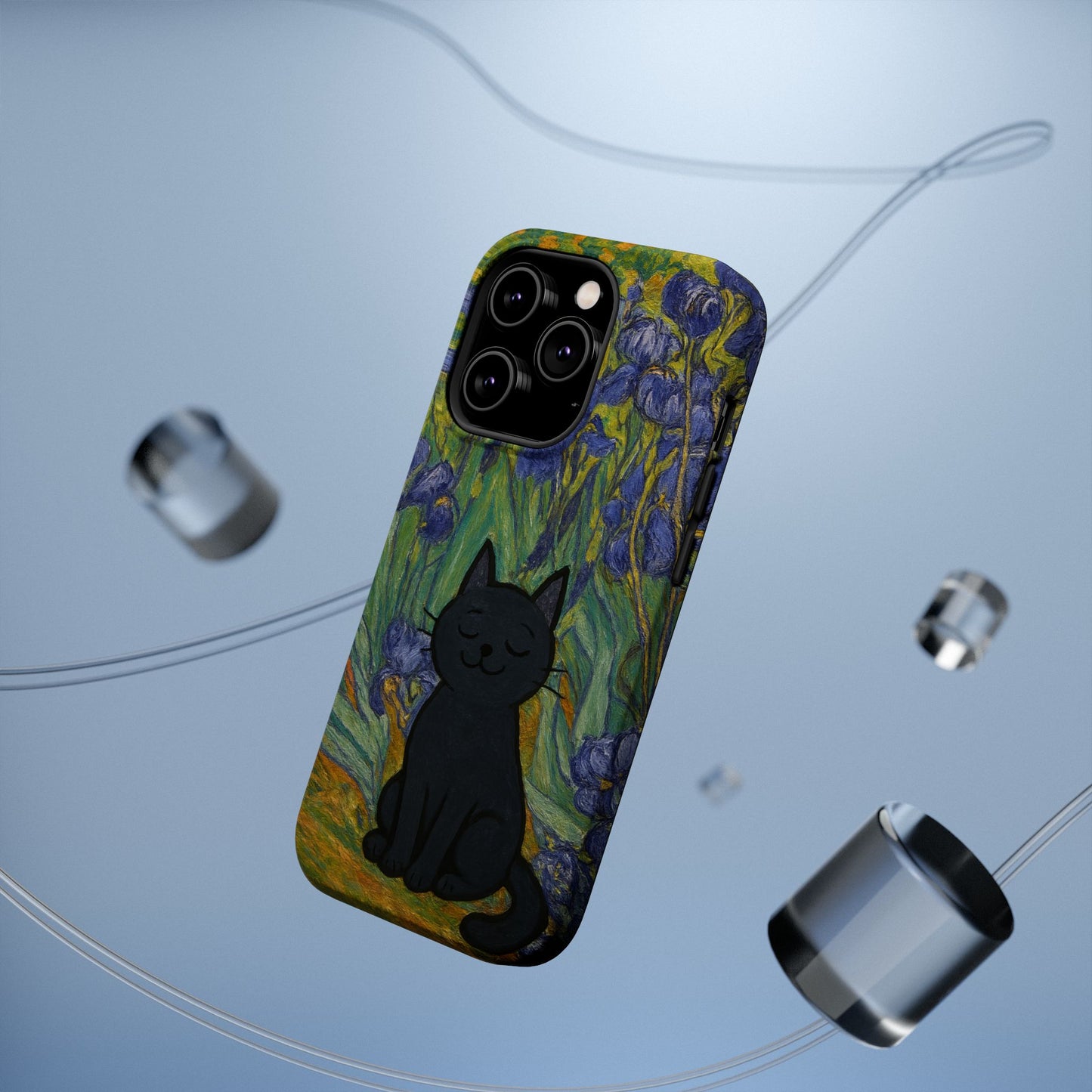 Peaceful Cat in Irises โ Van Gogh Inspired โ iPhone 16, 15, 14, 13 โ MagSafe Magnetic Tough Case by HitStickers