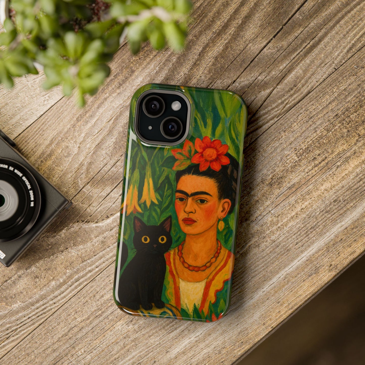 Frida & the Black Cat โ Kahlo Inspired โ iPhone 16, 15, 14, 13 โ MagSafe Magnetic Tough Case by HitStickers