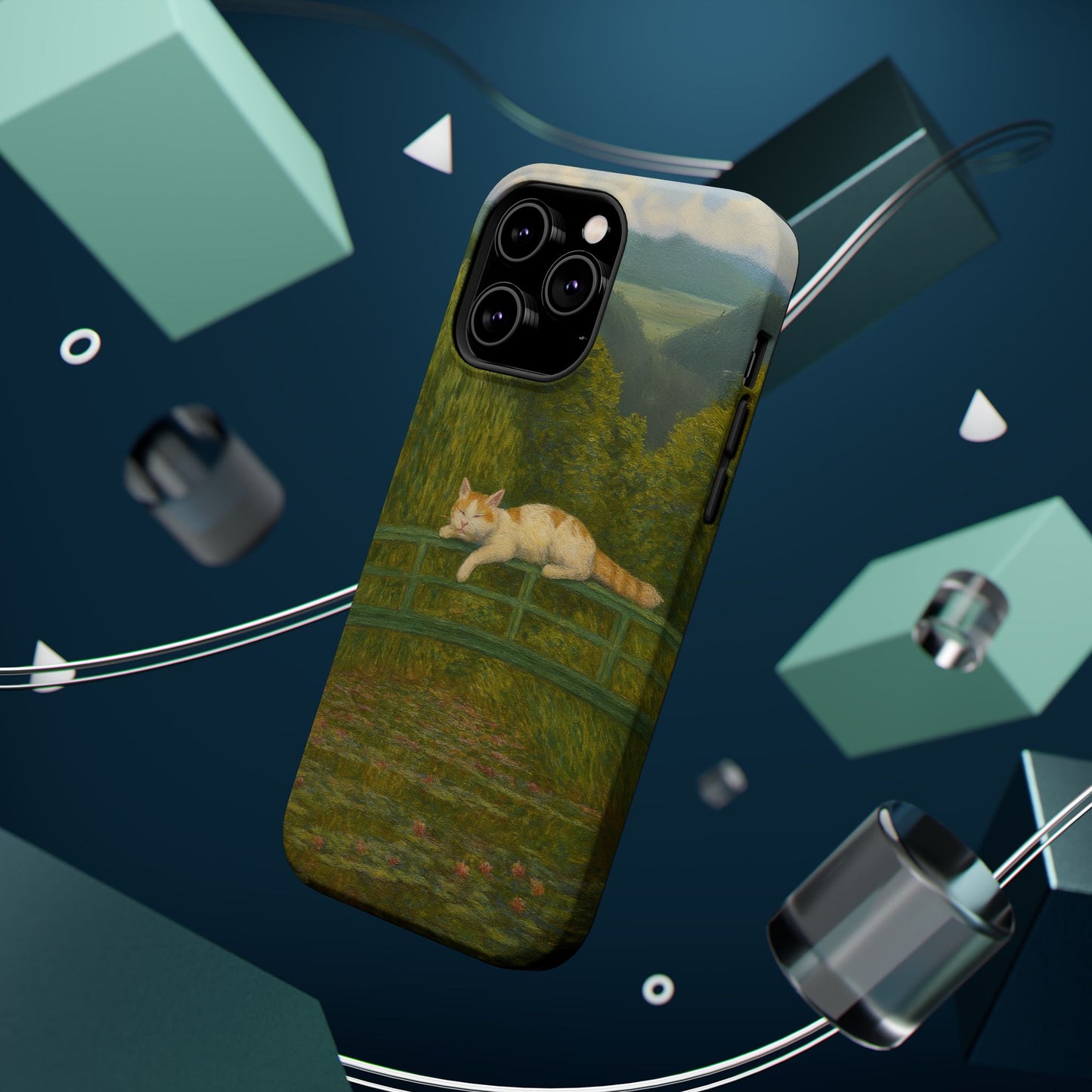 Sleeping Cat on the Japanese Bridge โ Monet Inspired โ iPhone 16, 15, 14, 13 โ MagSafe Magnetic Tough Case by HitStickers