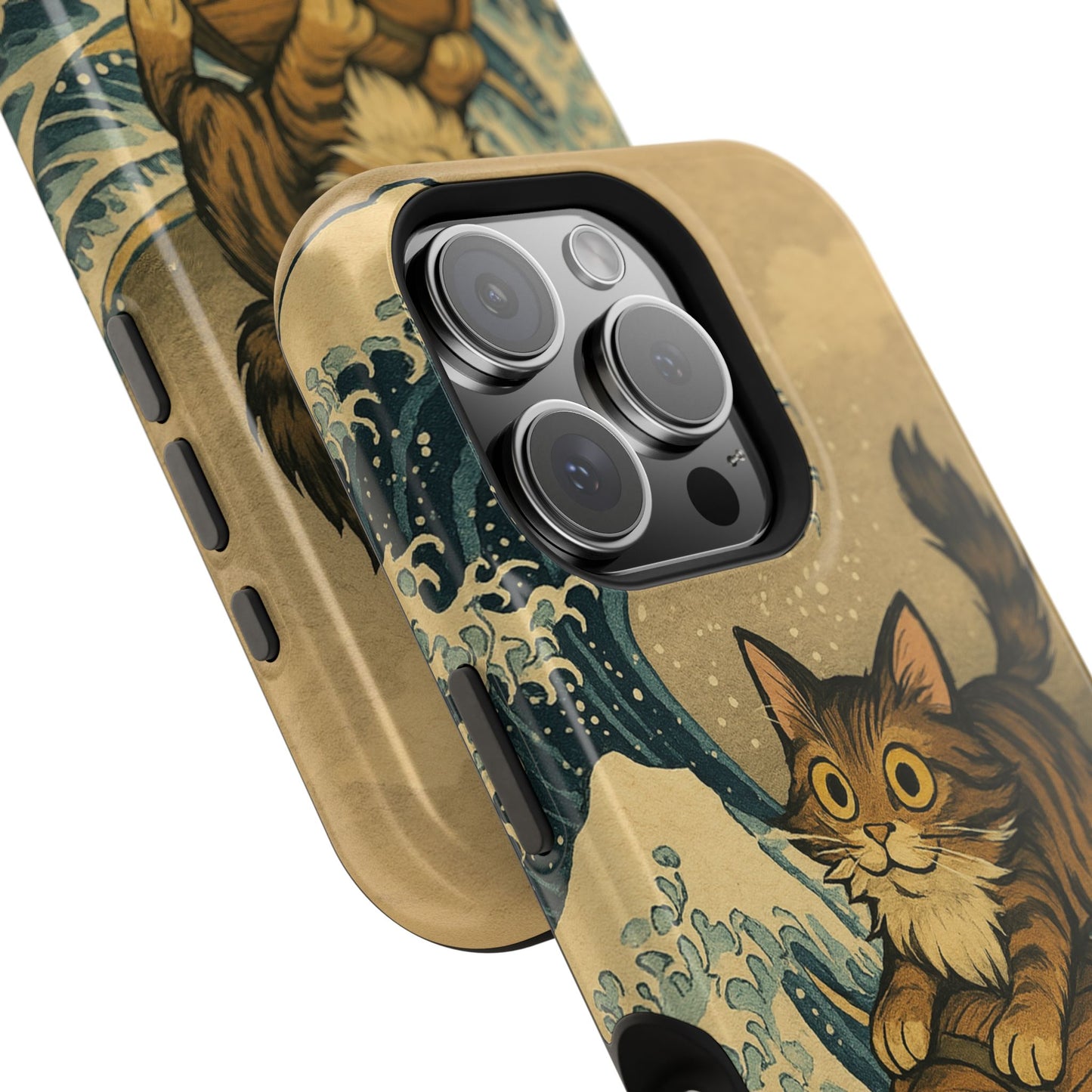 The Great Wave Cat โ Hokusai Inspired โ iPhone 16, 15, 14, 13 โ MagSafe Magnetic Tough Case by HitStickers