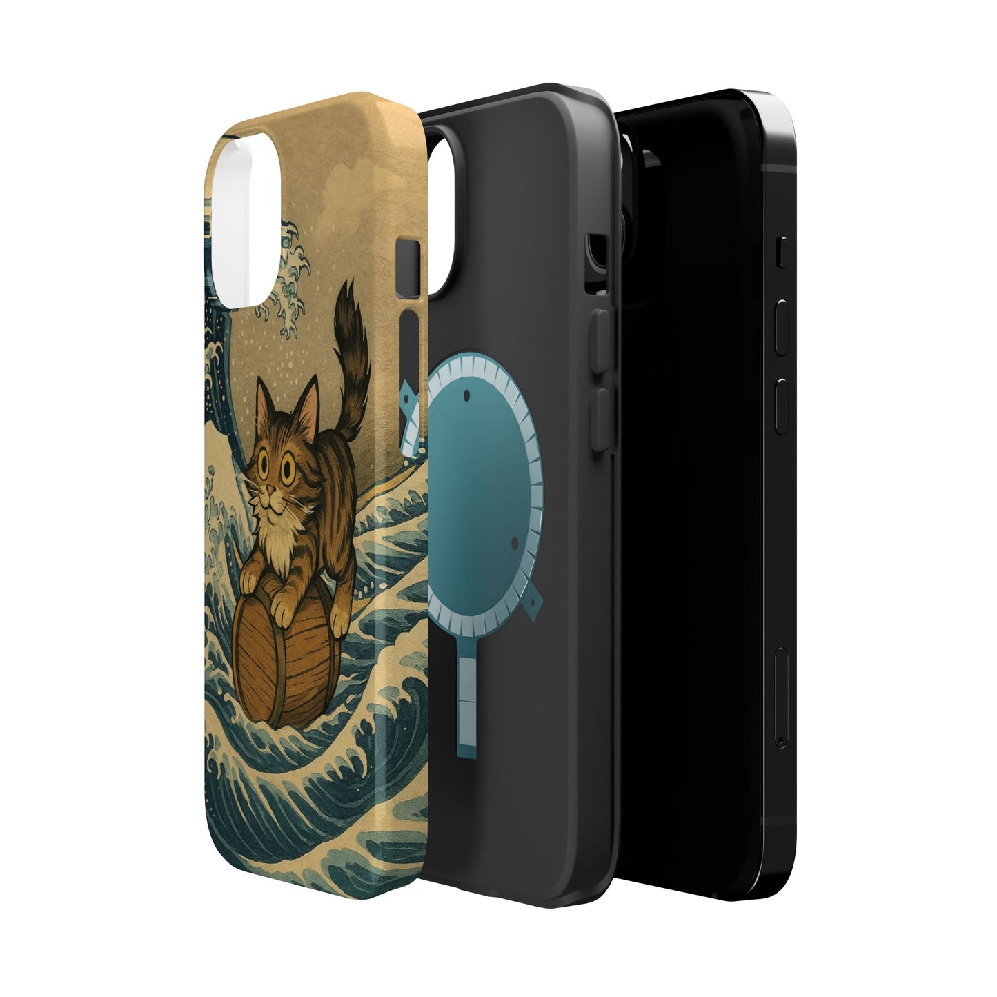 The Great Wave Cat โ Hokusai Inspired โ iPhone 16, 15, 14, 13 โ MagSafe Magnetic Tough Case by HitStickers