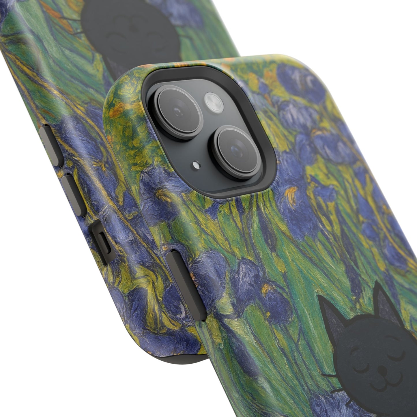 Peaceful Cat in Irises โ Van Gogh Inspired โ iPhone 16, 15, 14, 13 โ MagSafe Magnetic Tough Case by HitStickers