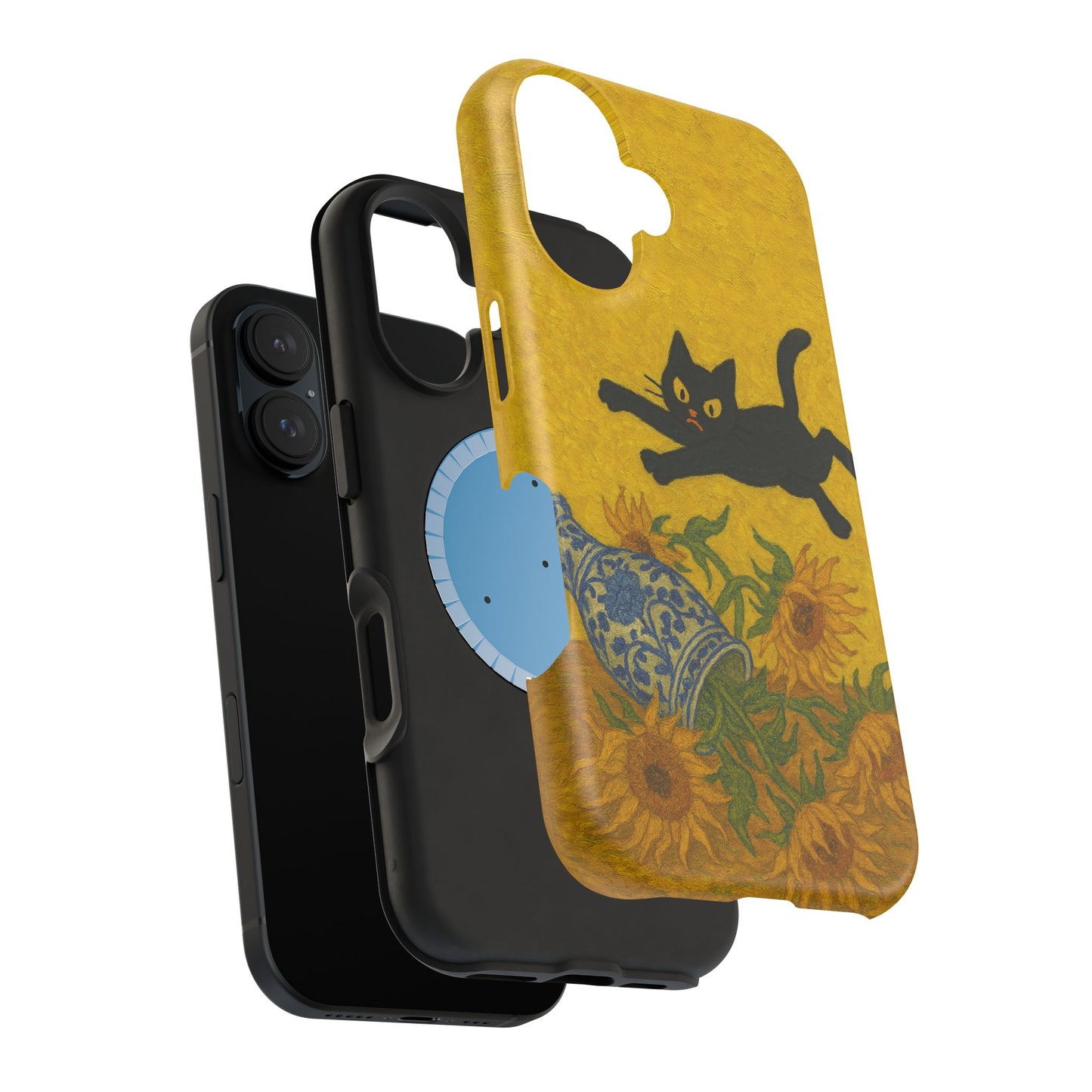 Mischievous Cat & Sunflowers โ Van Gogh Inspired โ iPhone 16, 15, 14, 13 โ MagSafe Magnetic Tough Case by HitStickers