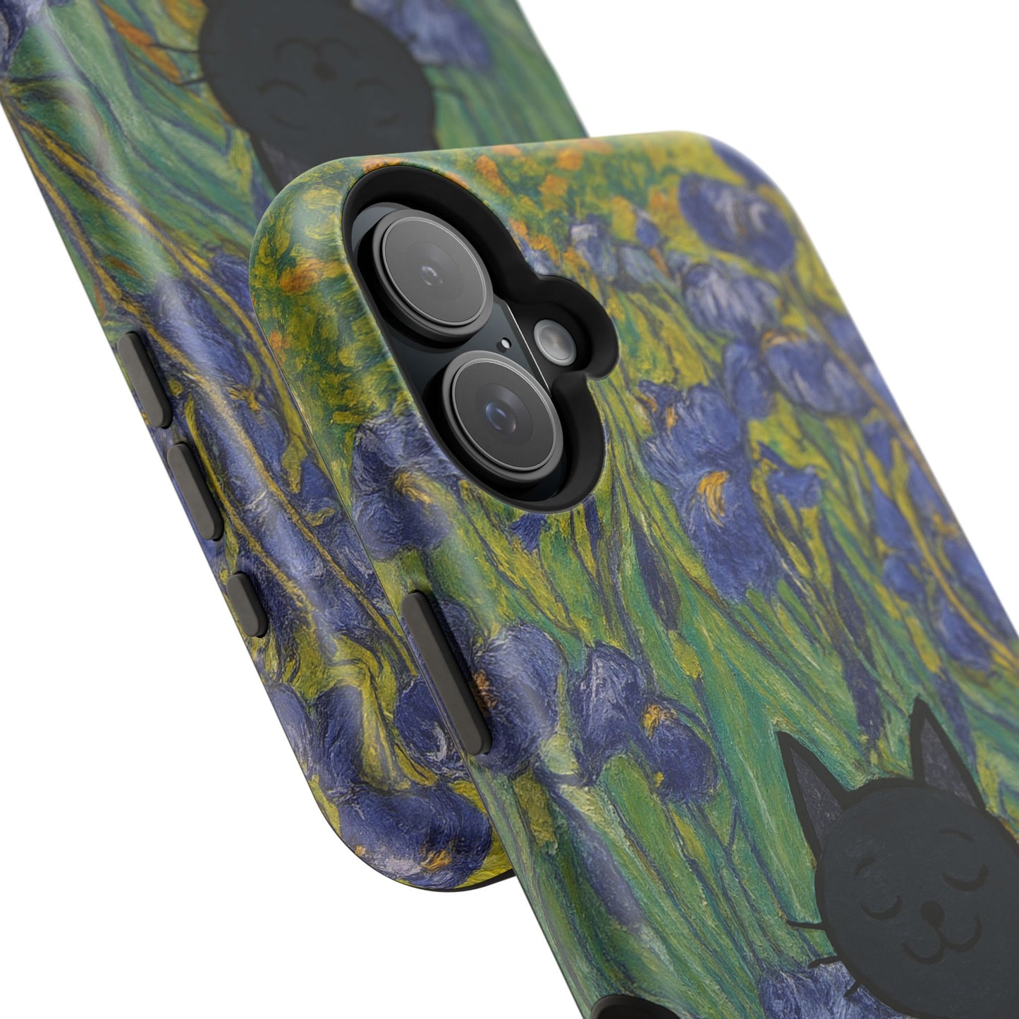 Peaceful Cat in Irises โ Van Gogh Inspired โ iPhone 16, 15, 14, 13 โ MagSafe Magnetic Tough Case by HitStickers
