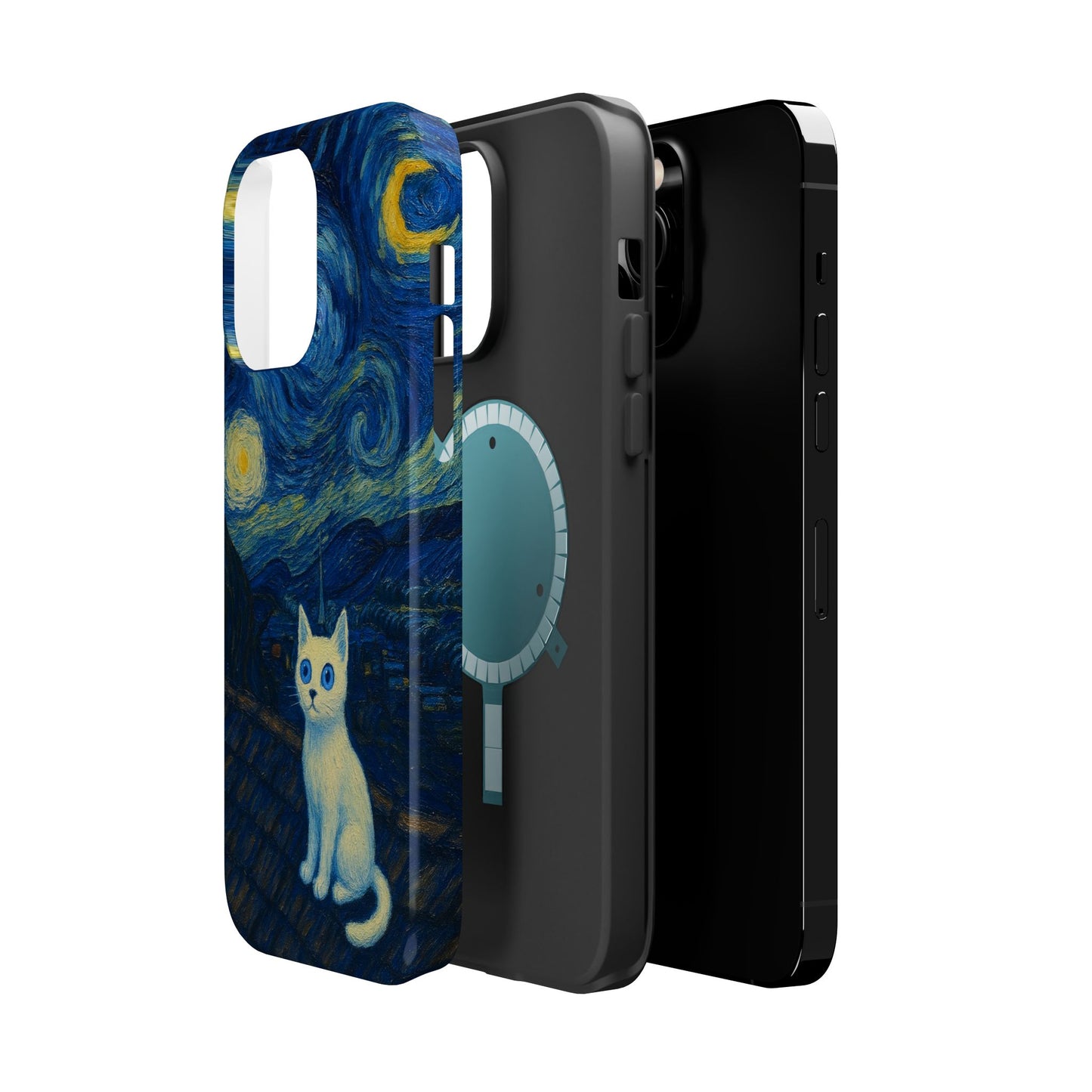 Starry Night Cat โ Van Gogh Inspired โ iPhone 16, 15, 14, 13 โ MagSafe Magnetic Tough Case by HitStickers
