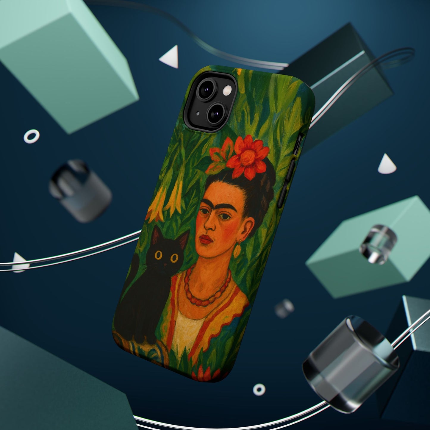 Frida & the Black Cat โ Kahlo Inspired โ iPhone 16, 15, 14, 13 โ MagSafe Magnetic Tough Case by HitStickers