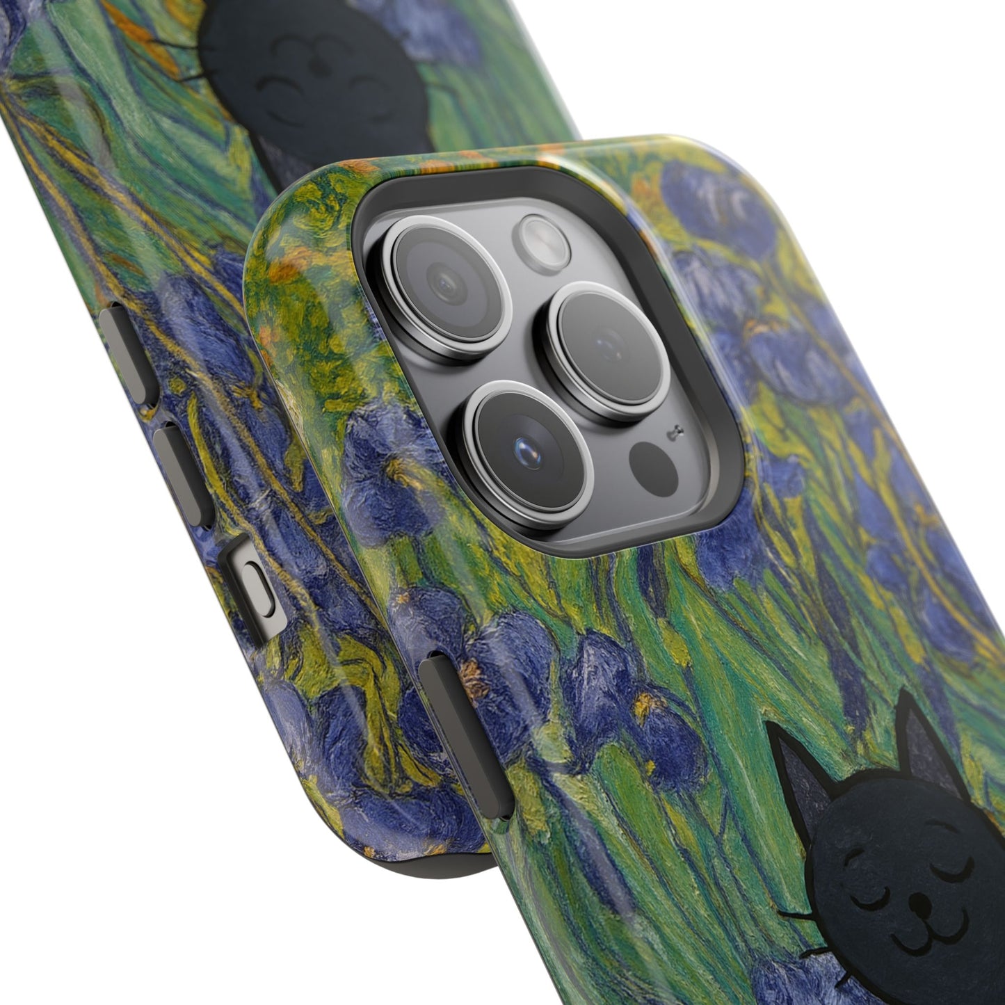 Peaceful Cat in Irises โ Van Gogh Inspired โ iPhone 16, 15, 14, 13 โ MagSafe Magnetic Tough Case by HitStickers